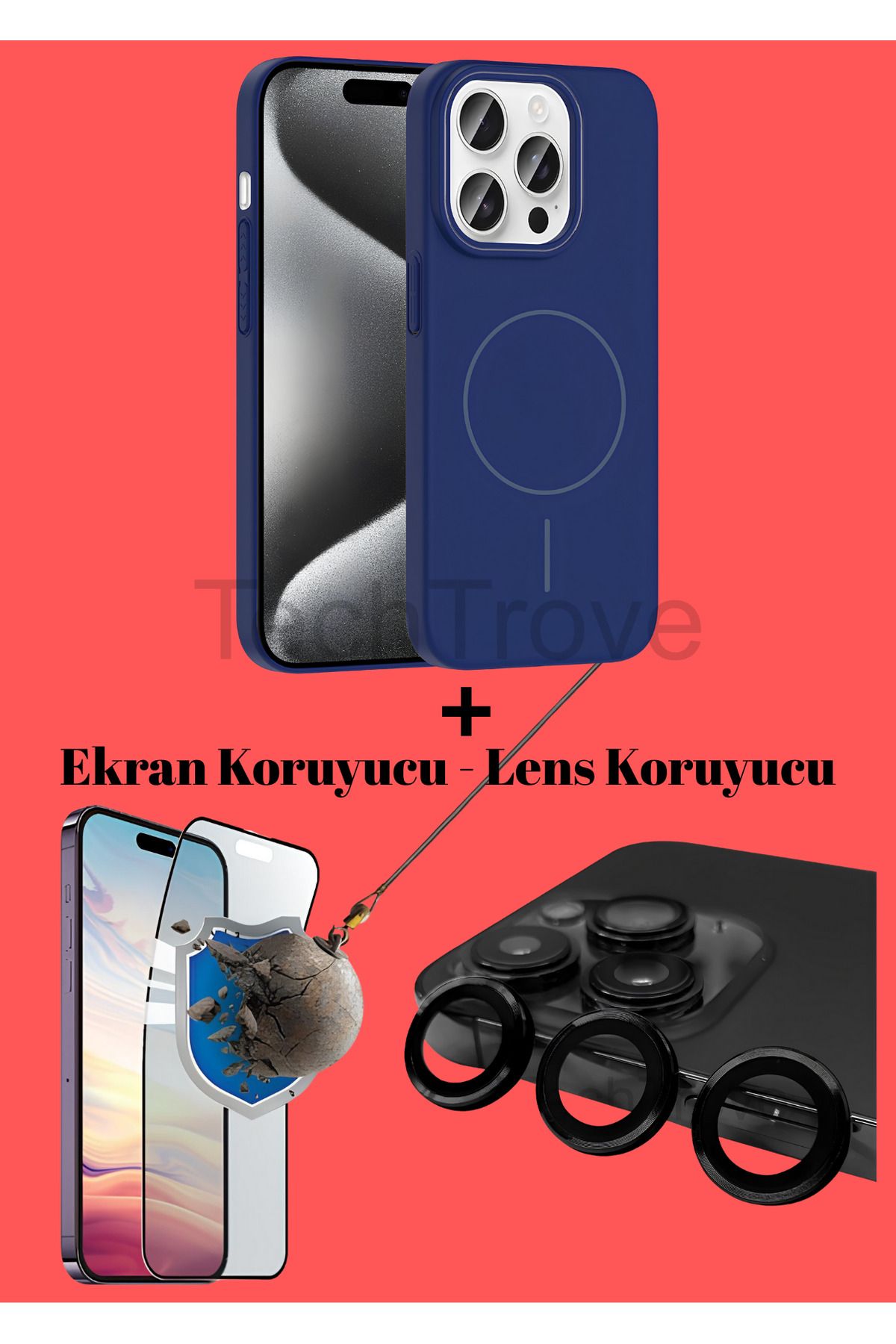 TechTrove Apple iphone 15 Pro Kılıf Magsafe Özellikli Kamera Koruma ve Ekran Koruyucu 3'lü Set