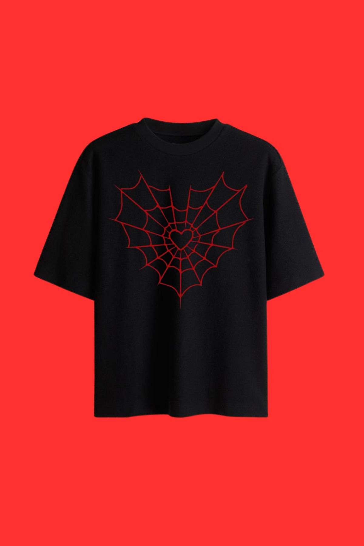 Dupe Design Kalpli Örümcek ağı Baskılı Unisex Oversize T-shirt