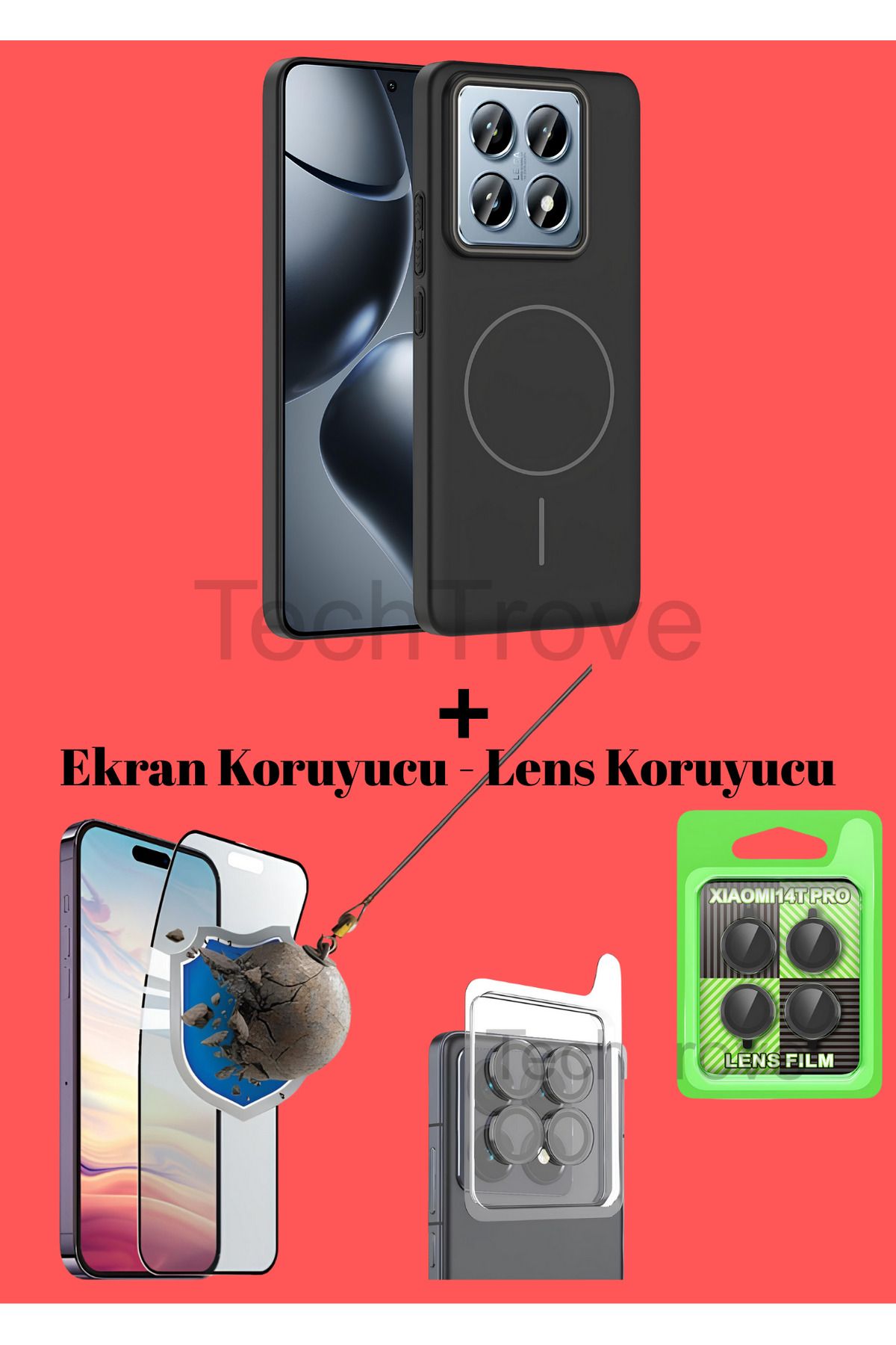 TechTrove Xiaomi 14T Pro Kılıf Magsafe Özellikli Kamera Koruma ve Ekran Koruyucu 3'lü Set