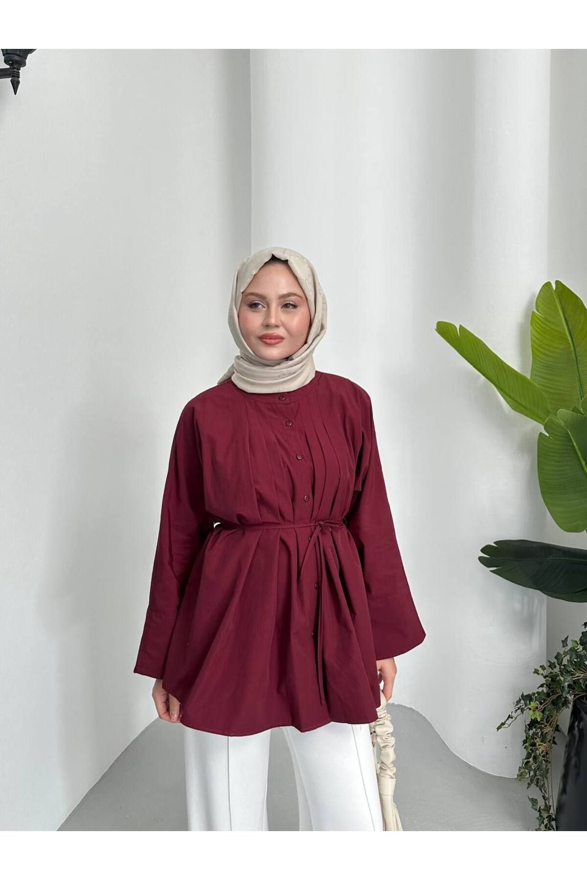 MODA Tesettür Detaylı Pliseli Poplin Gömlek