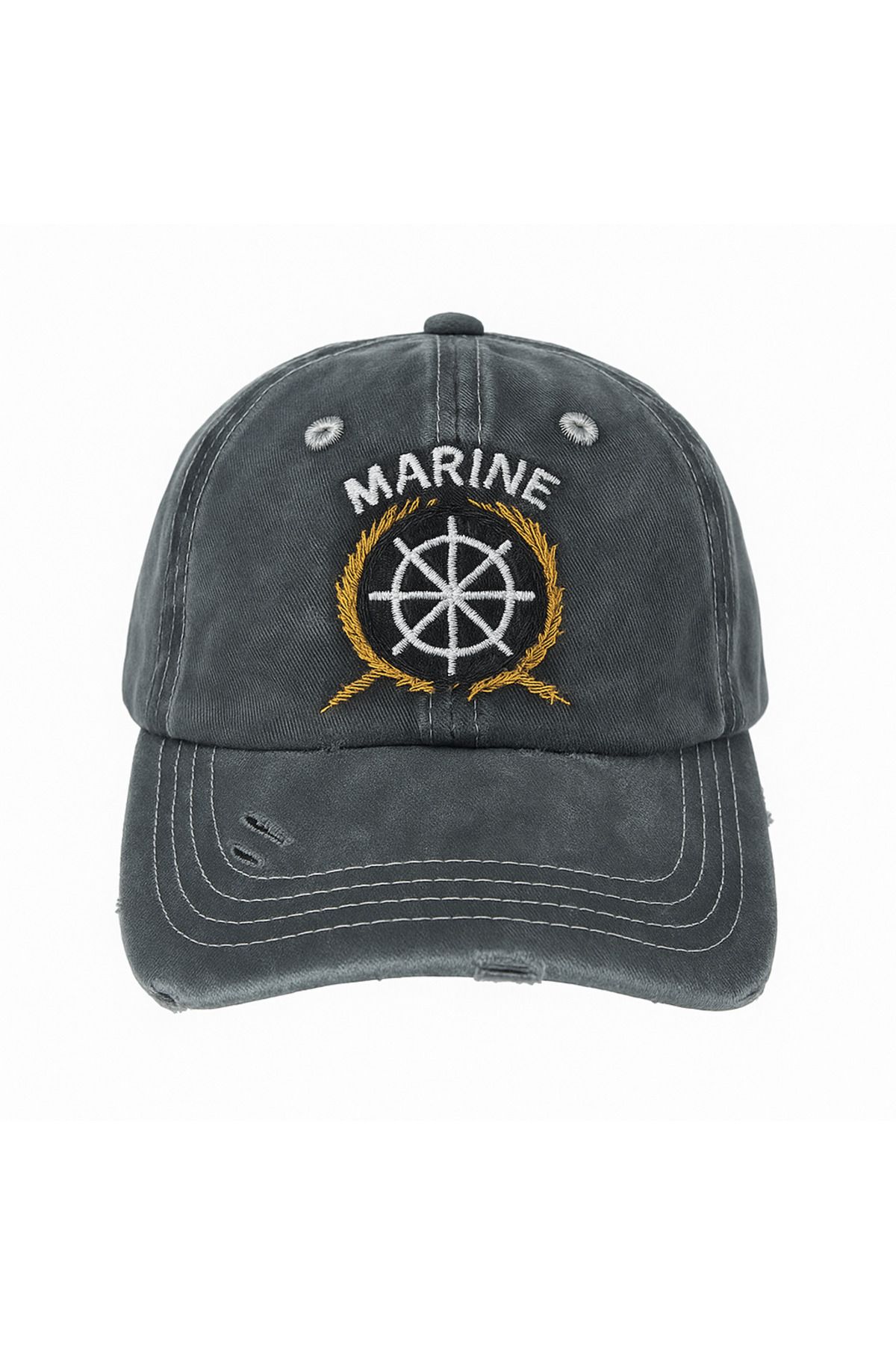 NO BRAND Eskitilmiş Gri Marine Şapka – Unisex Yazlık Model-Yeni Sezon
