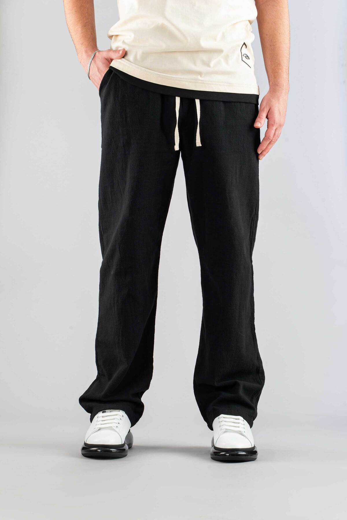 bombe-Férfi nadrág elasztikus derék vászon kényelmes, rugalmas Lycra Basic Cotton Jogger 5
