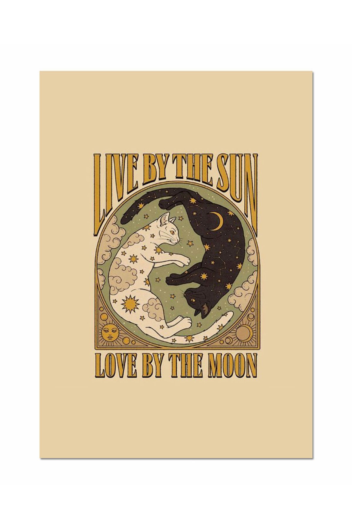 Ayabak Metal Poster Güneş ve Ay Kediler - Dekoratif Metal Poster - Hediyelik Metal Poster