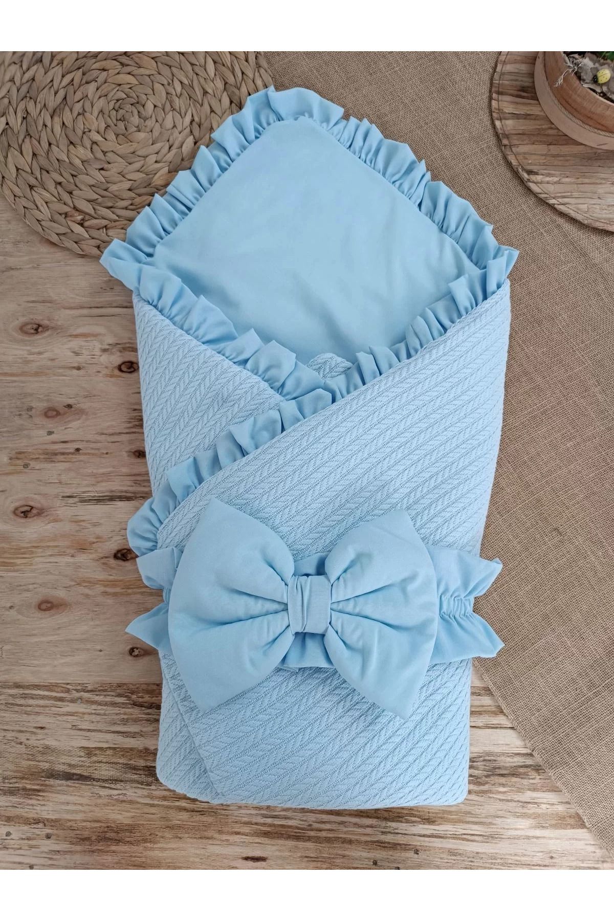 yusuftex Yenidoğan Tericotton Kumaş Multi Mevsimlik Bebek Battaniyesi Kundak Mavi