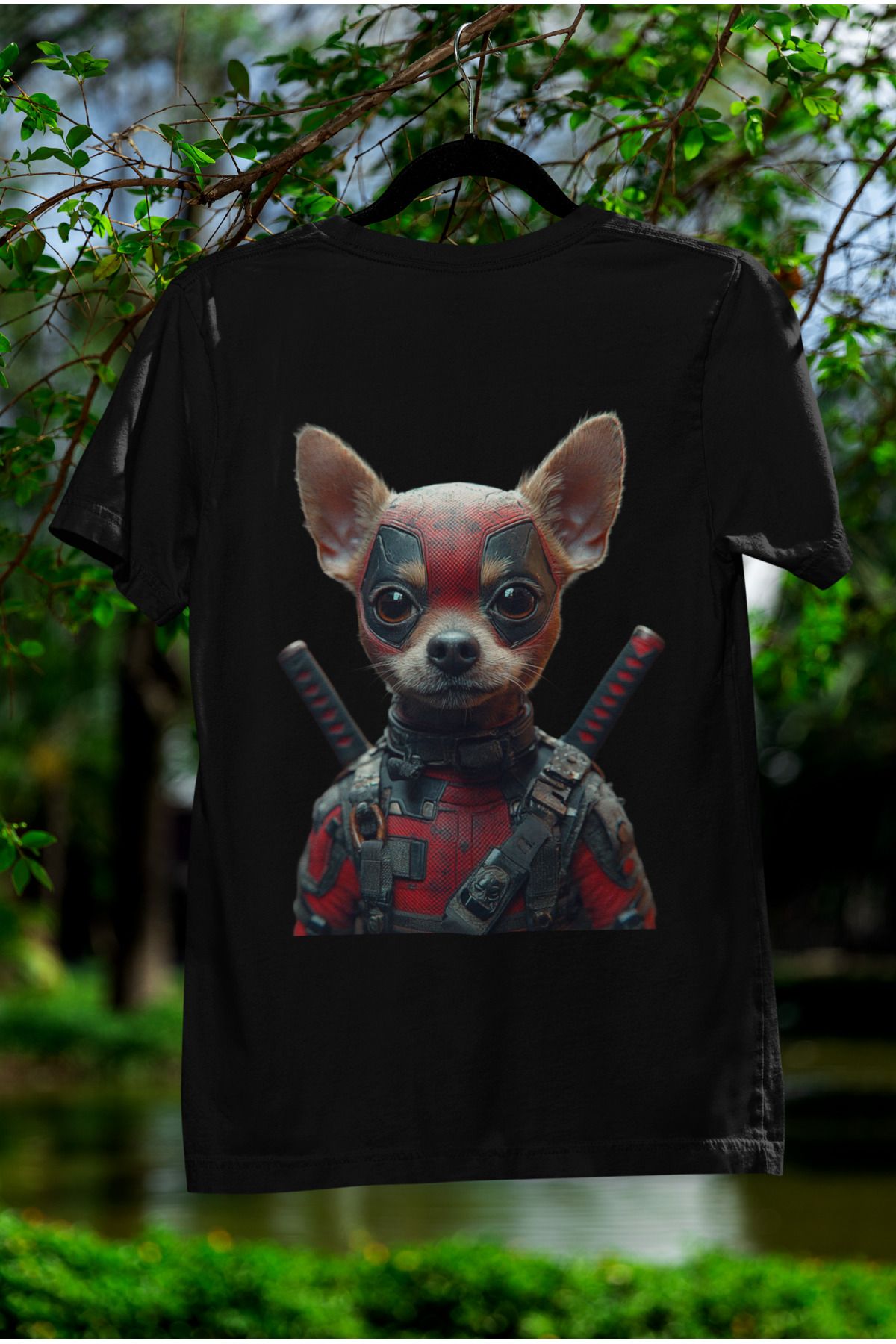 MAGORS SAMURAY KÖPEK SIRT BASKILI BİSİKLET YAKA PAMUKLU OVERSIZE KALIP KISA KOLLU TSHIRT