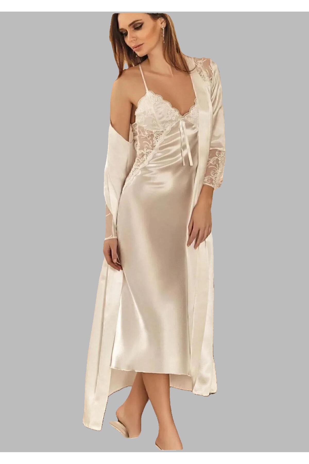 CSN CASANO Kadın Saten 6 Parça Gecelik & Sabahlık & Şortlu Takım & Pijama Takım Çeyiz Seti