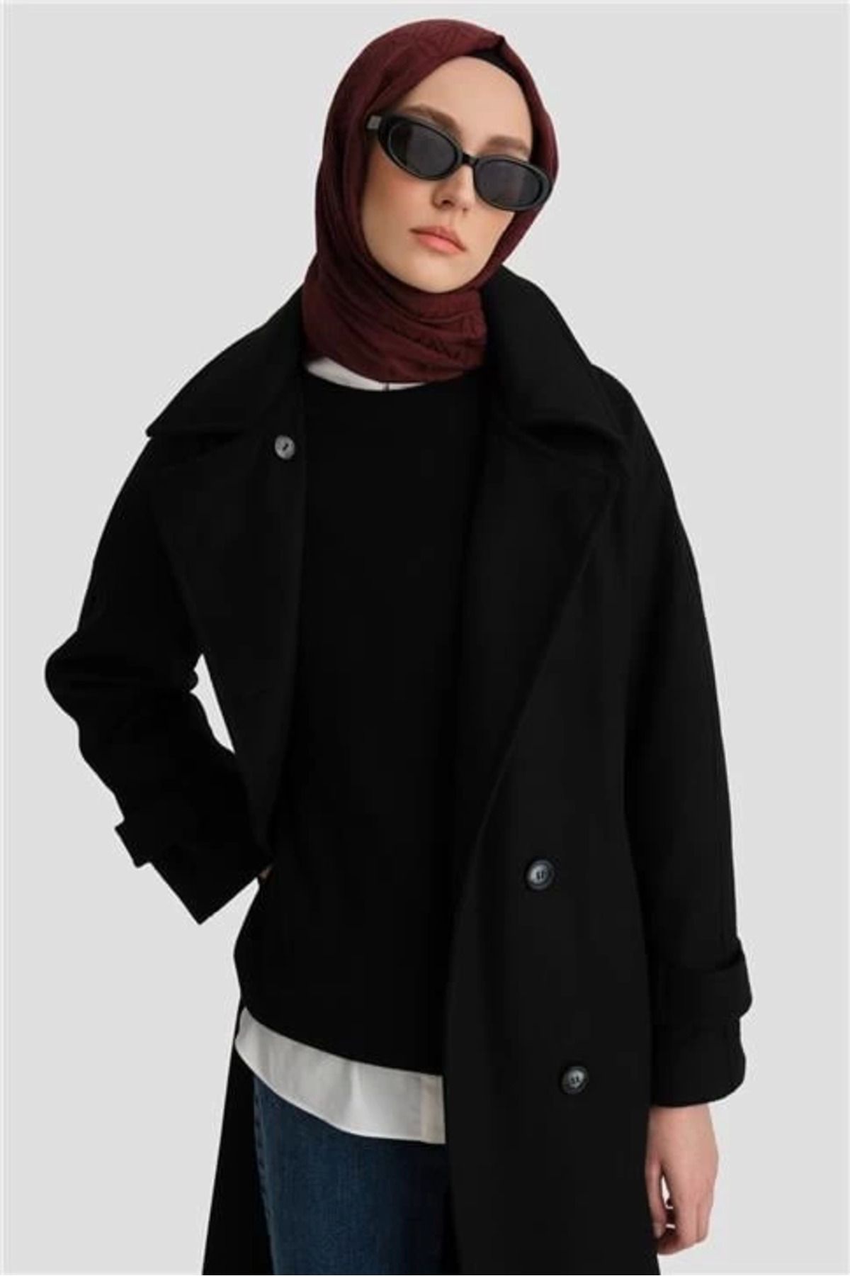 aradimtaradim Armine Kruvaze Oversıze Kaban 24KH7614 Siyah