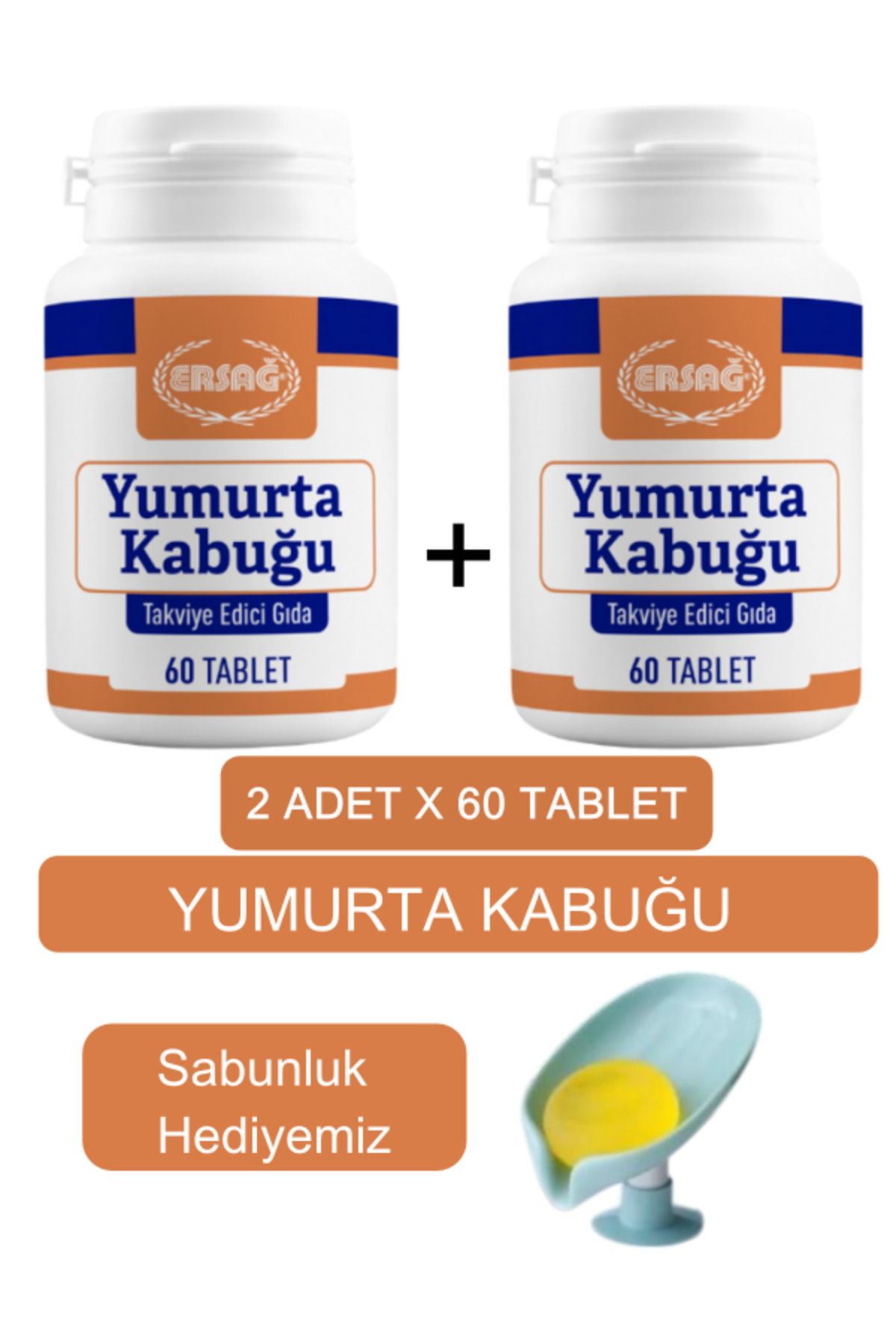 Ersağ Yumurta Kabuğu Takviye Edici Gıda 2 Kutu - Sabunluk Hediyemiz 2068-5