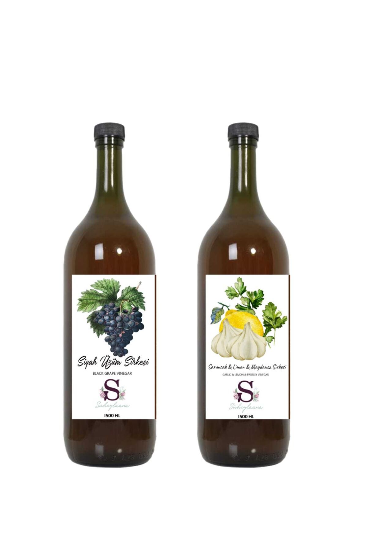 Süheylaana Doğal Siyah Üzüm Sirkesi 1500 Ml - Doğal Sarımsak & Limon & Maydanoz Sirkesi 1500 Ml
