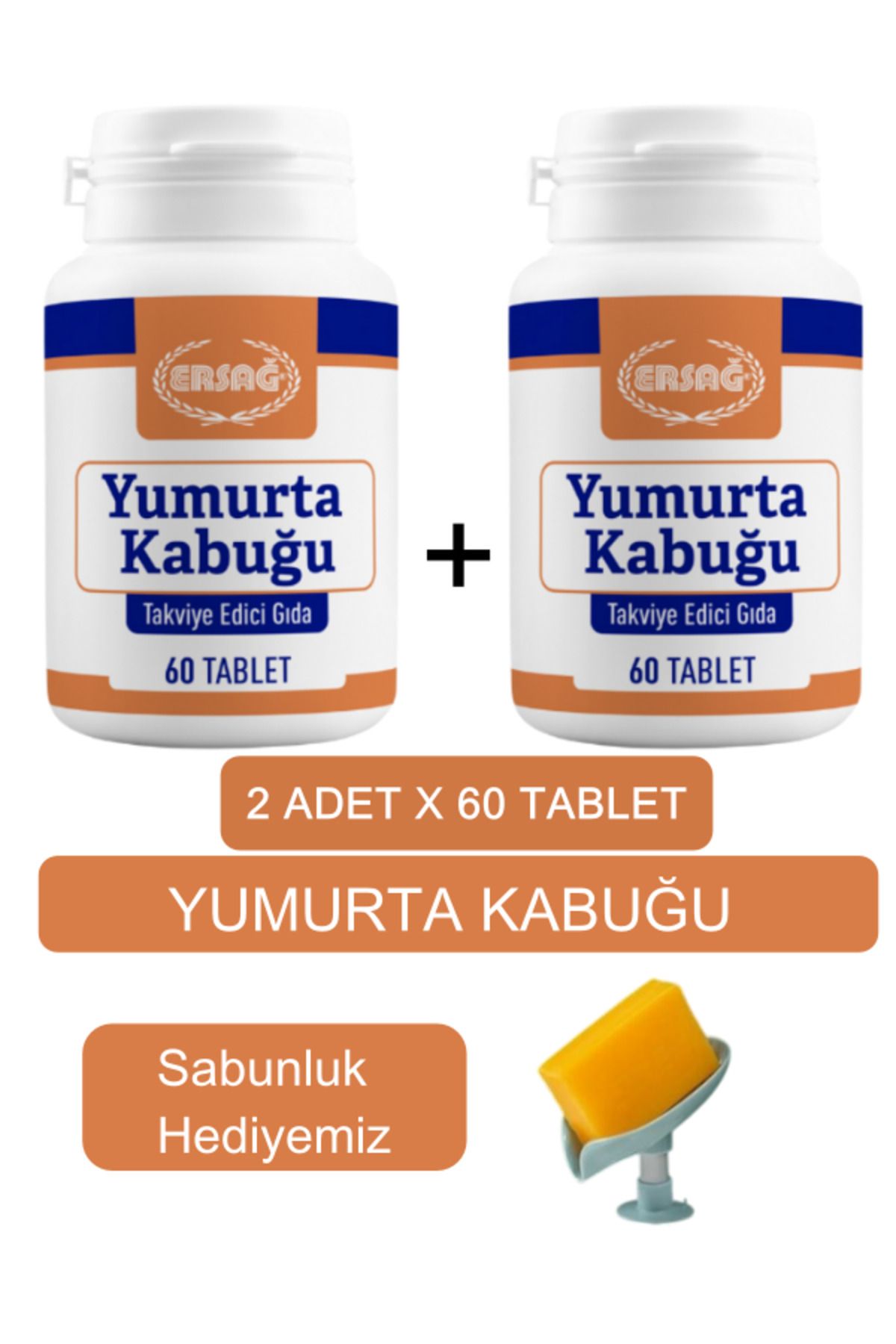 Ersağ Yumurta Kabuğu Takviye Edici Gıda 2 Kutu - Sabunluk Hediyemiz 2068-4