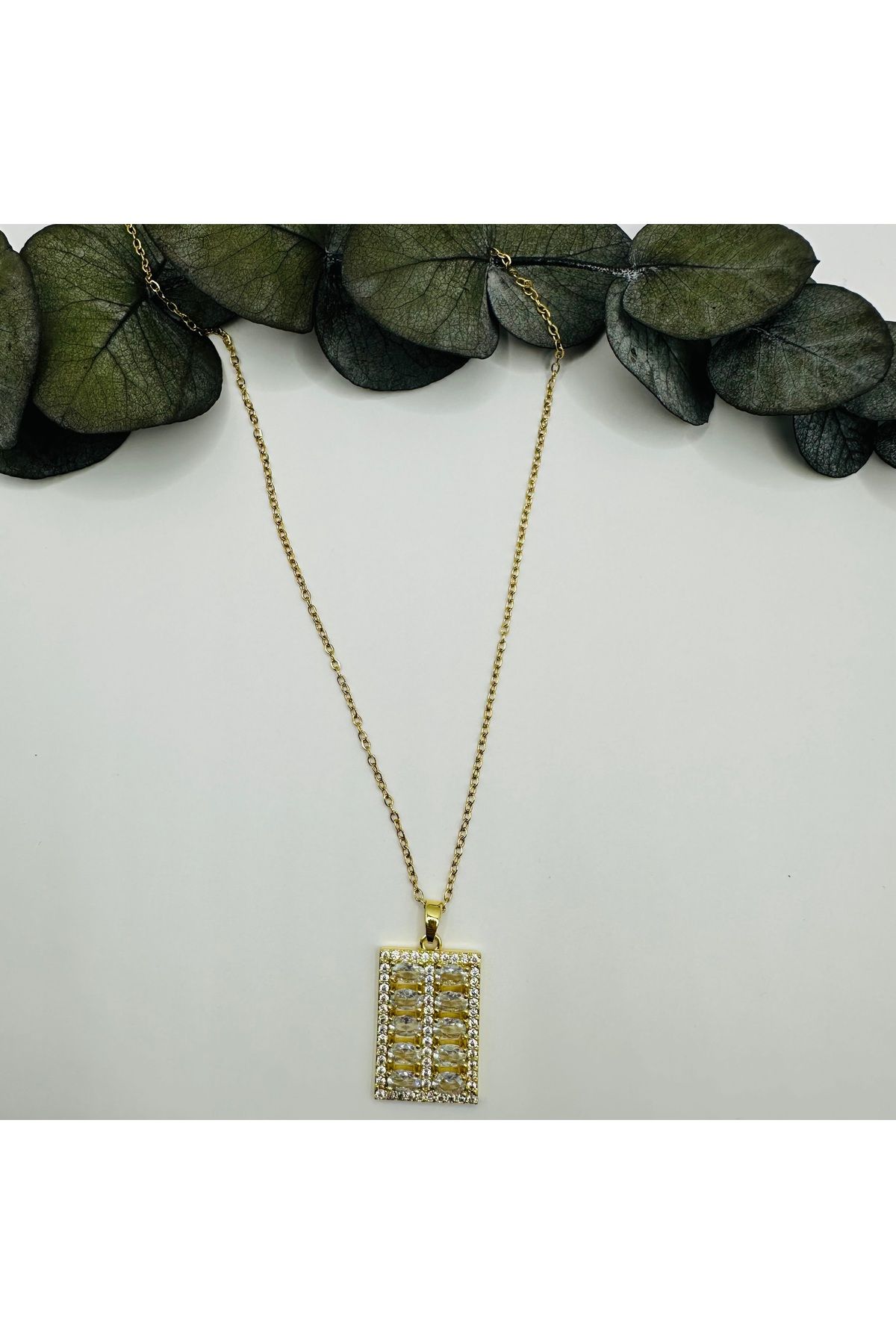 staınless steel 316L Çelik Zirkon Taşlı Gold Vintage Kolye