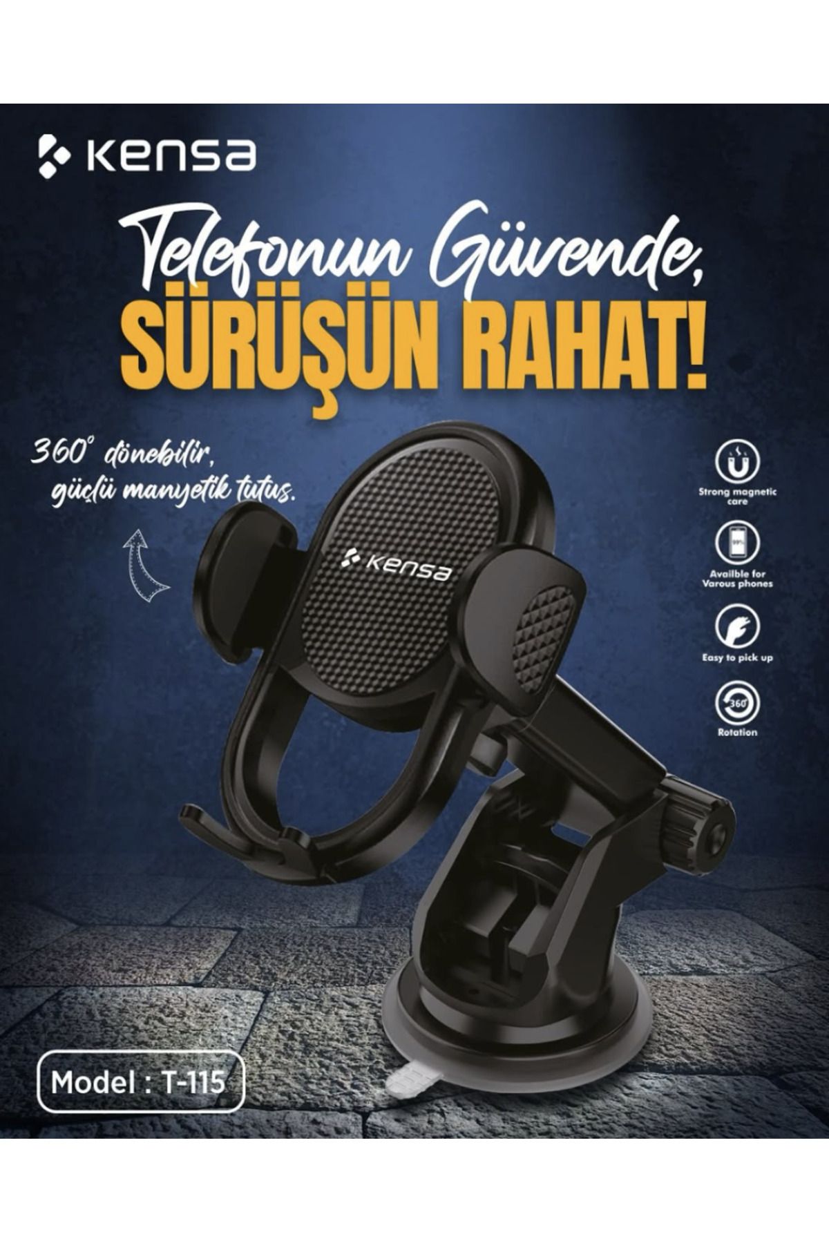 Kensa VANTUZLU ARAÇ İÇİ MANYETİK TELEFON TUTUCU