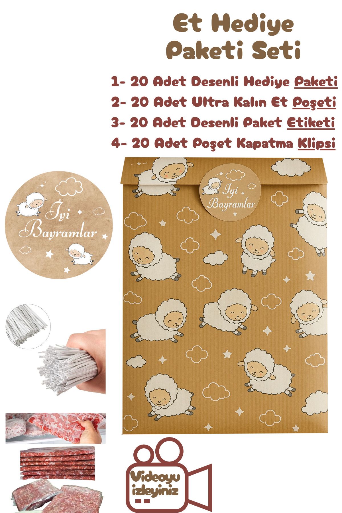 Dekals Bayramı Et Sunum Seti (25x35 Hediye Paketi+ Kalın Buzdolabı Poşeti+Etiket+ Klips)