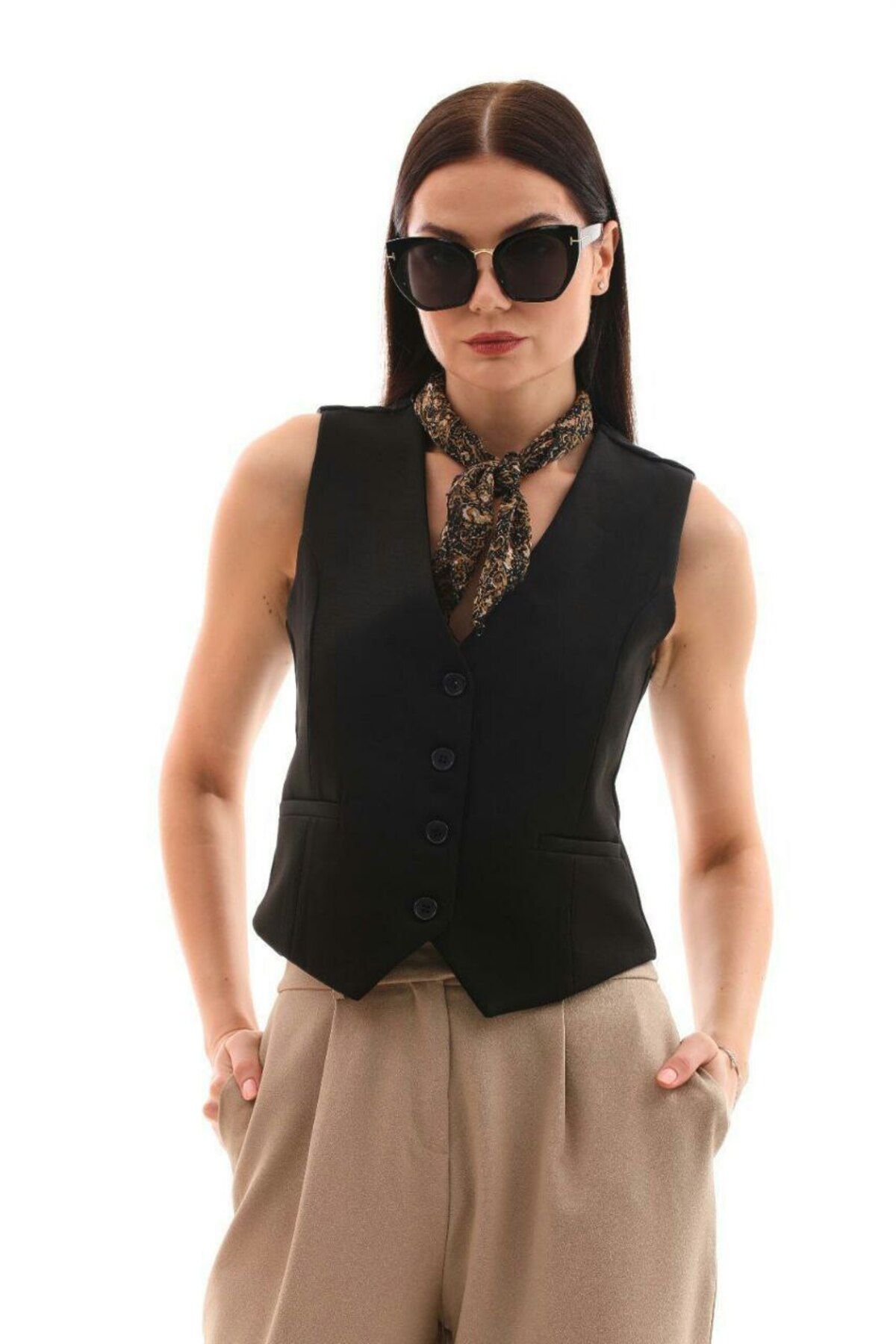 MODESTRIA Siyah Astarlı Blazer Kadın Yelek