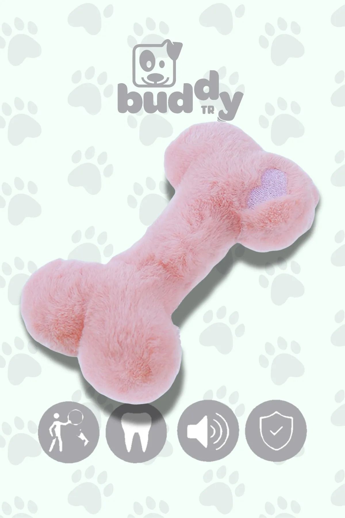 buddyTR Pembe Peluş Kemik - Çiğnemeye Karşı Ekstra Dirençli