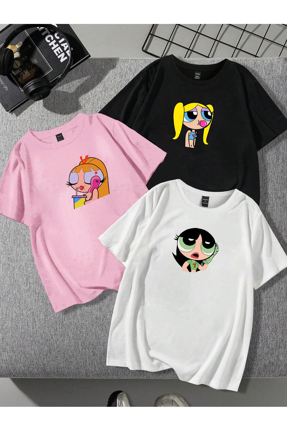 macklin Powerpuff Girls Baskılı Arkadaş Çift Kombini Tasarım Oversize Tshirt 3'lü