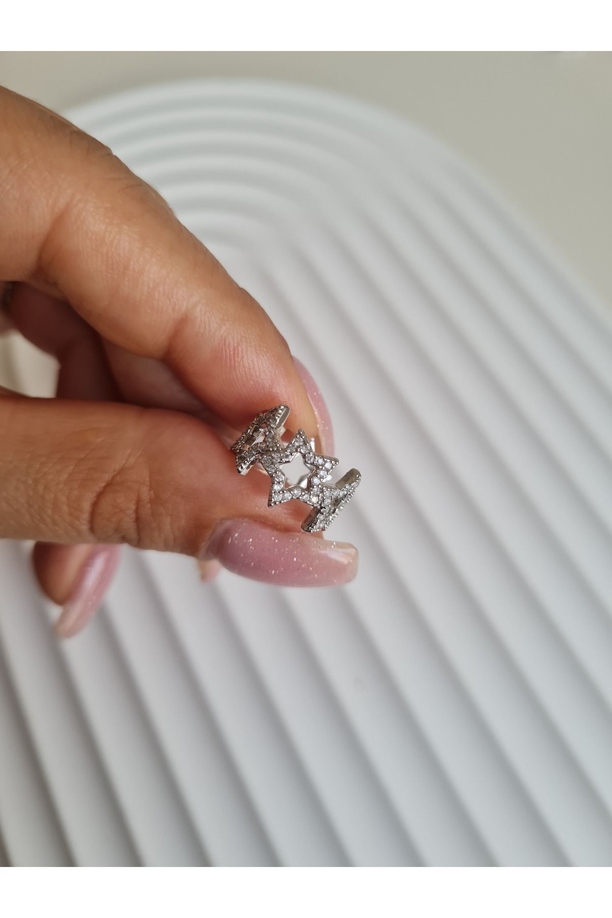 XUPİNGS JEWELRY Gümüş Renk Zirkon Taşlı Earcuff Sıkıştırmalı Küpe