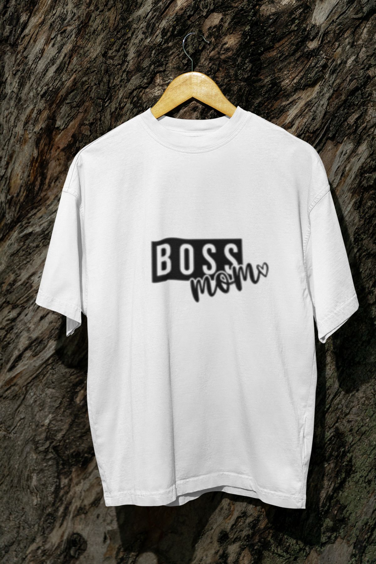 MG BOSS MOM BASKILI KADIN BİSİKLET YAKA PAMUKLU OVERSIZE KALIP KISA KOLLU T-SHIRT