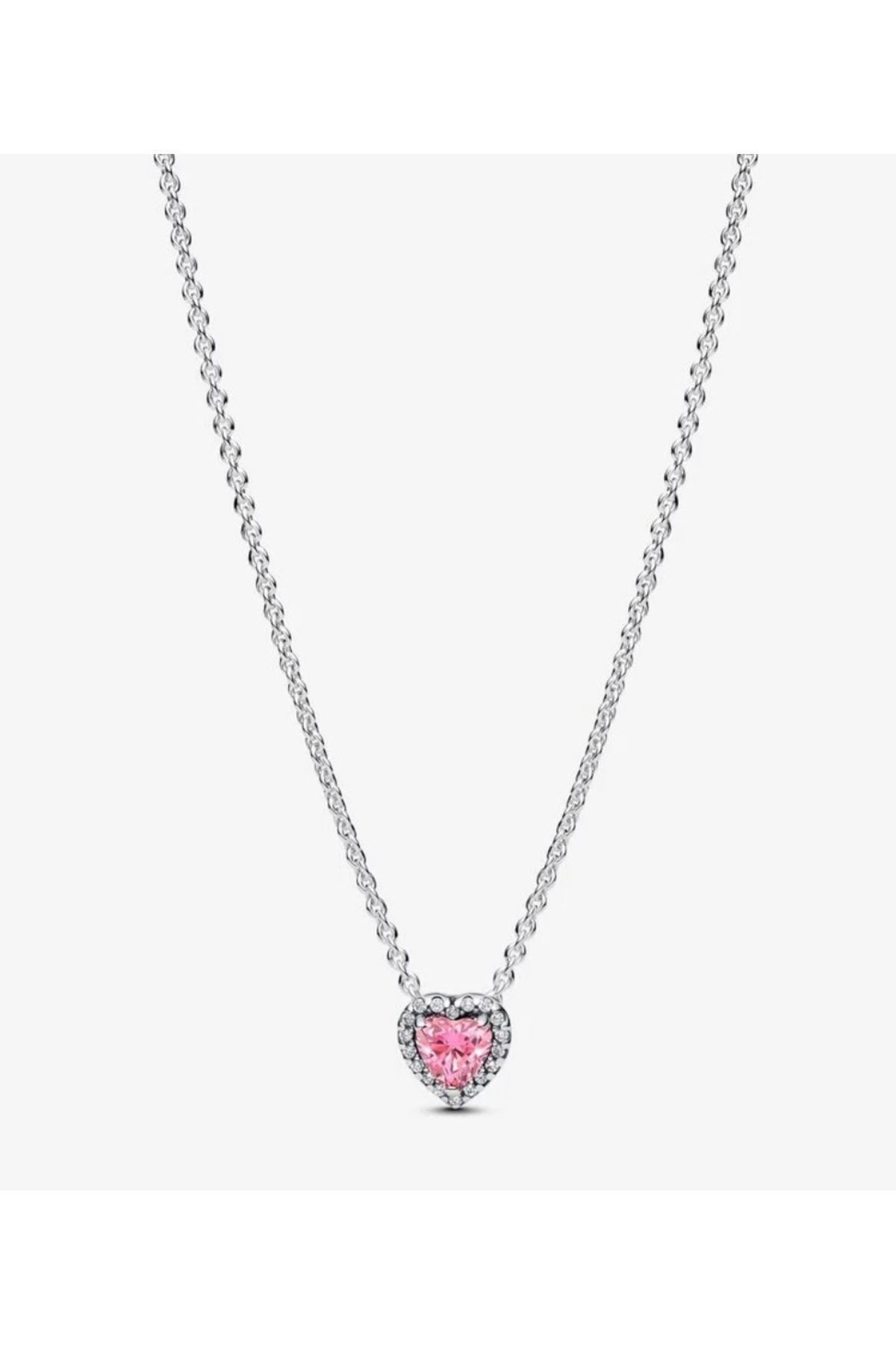 POSEİDONS JEWELLERY Poseidons Jewellery Zirkon Taşlı Pembe Yükseltilmiş Kalp 925 Ayar Minimal Şık Kolye