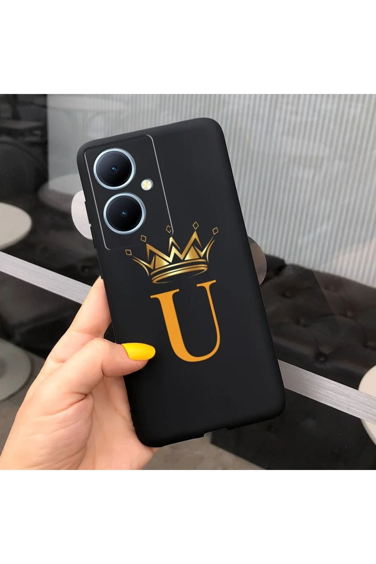 Rotaks Vivo V29 Lite 5g Uyumlu Harfli Taç Baskılı Kişiye Özel Silikon Telefon Kılıfı - U