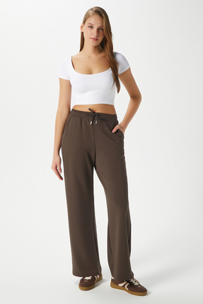 Ritnice Kadın Modal Osha Geniş Paça Kahverengi Eşofman Altı 11053