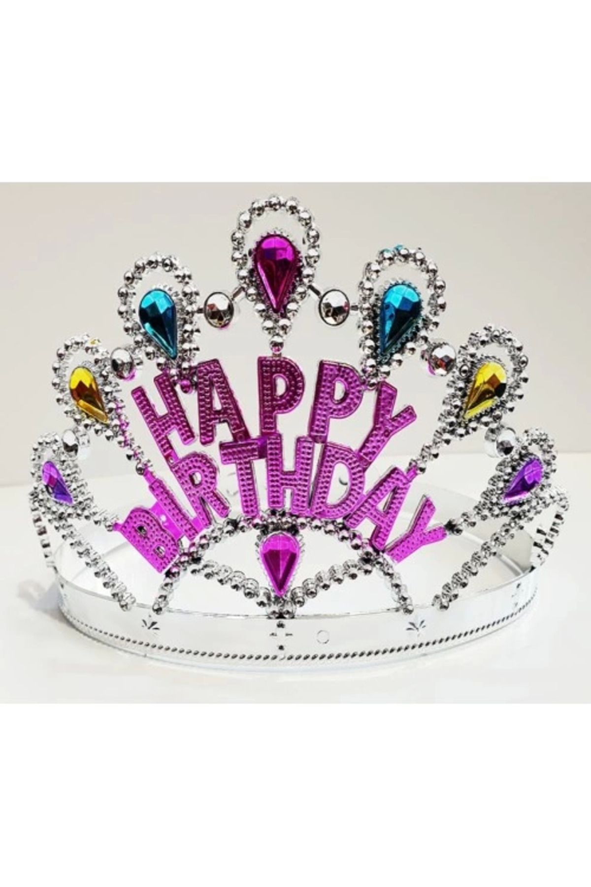 feifei Gümüş Renk Happy Birthday Yazılı Doğum Günü Tacı