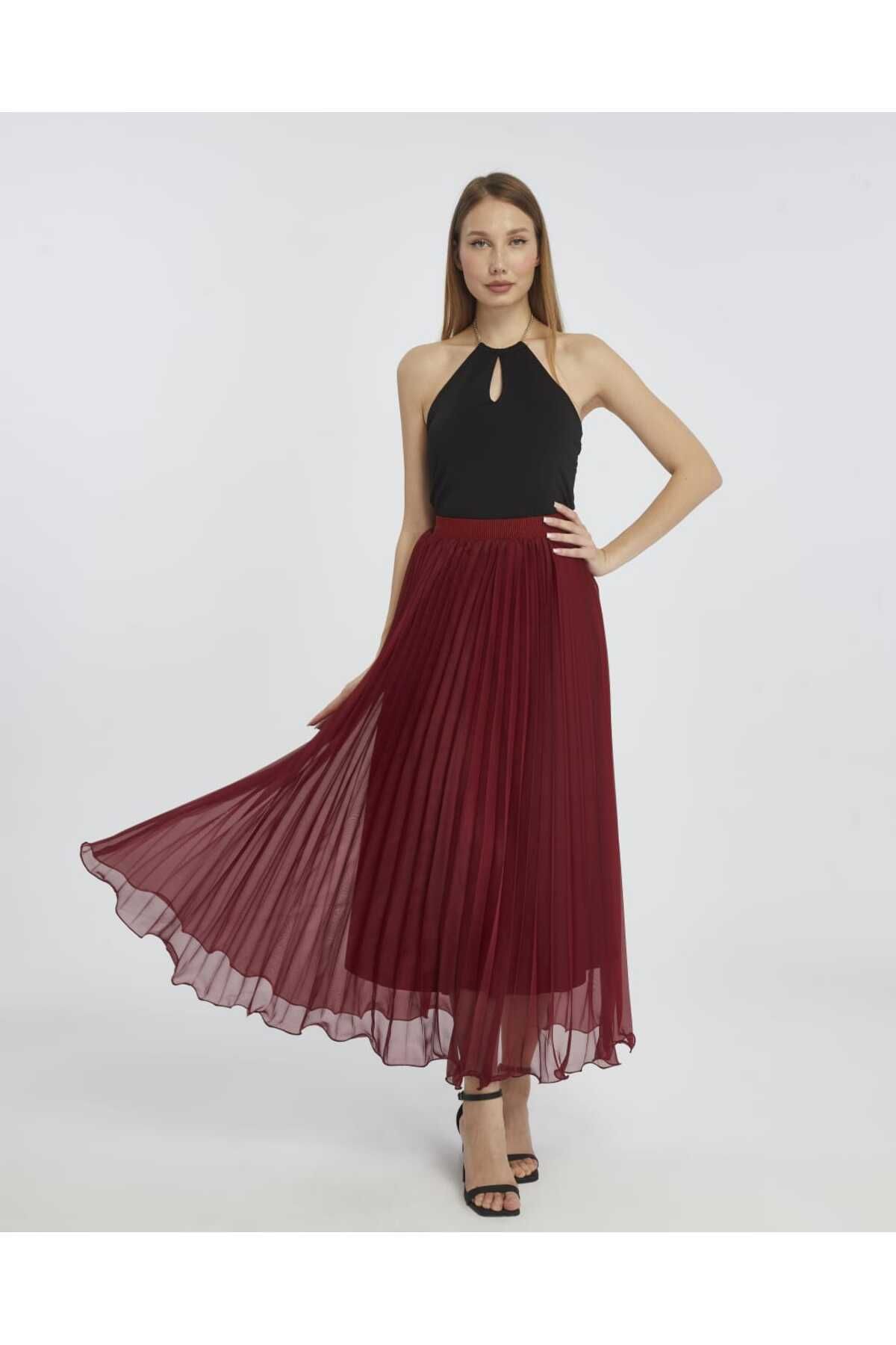 MODA Kırmızı Pileli Etek