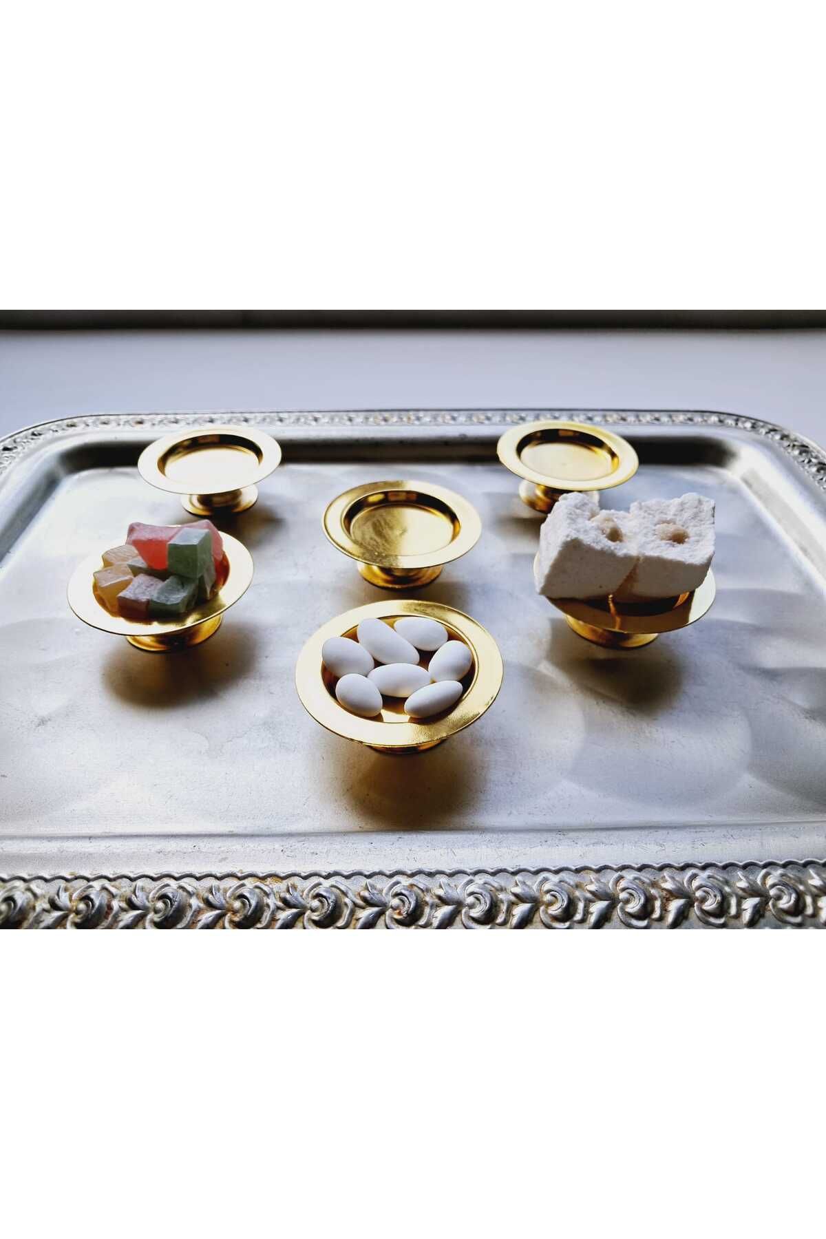 Elk Home Dekoratif Gold Kaplama 6'Lı Makaronluk Kahve Yanı Sunumluk Lokumluk Lüx