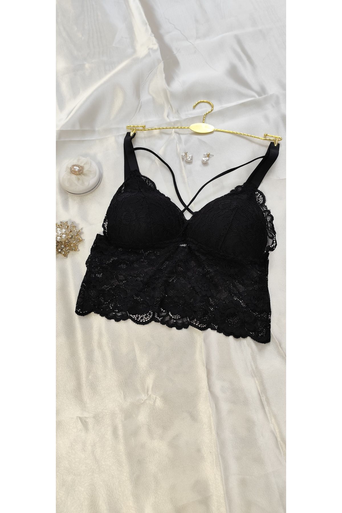 love secret Siyah Dantel Büstiyer Bralet Yumuşak Doku Şık Tasarım