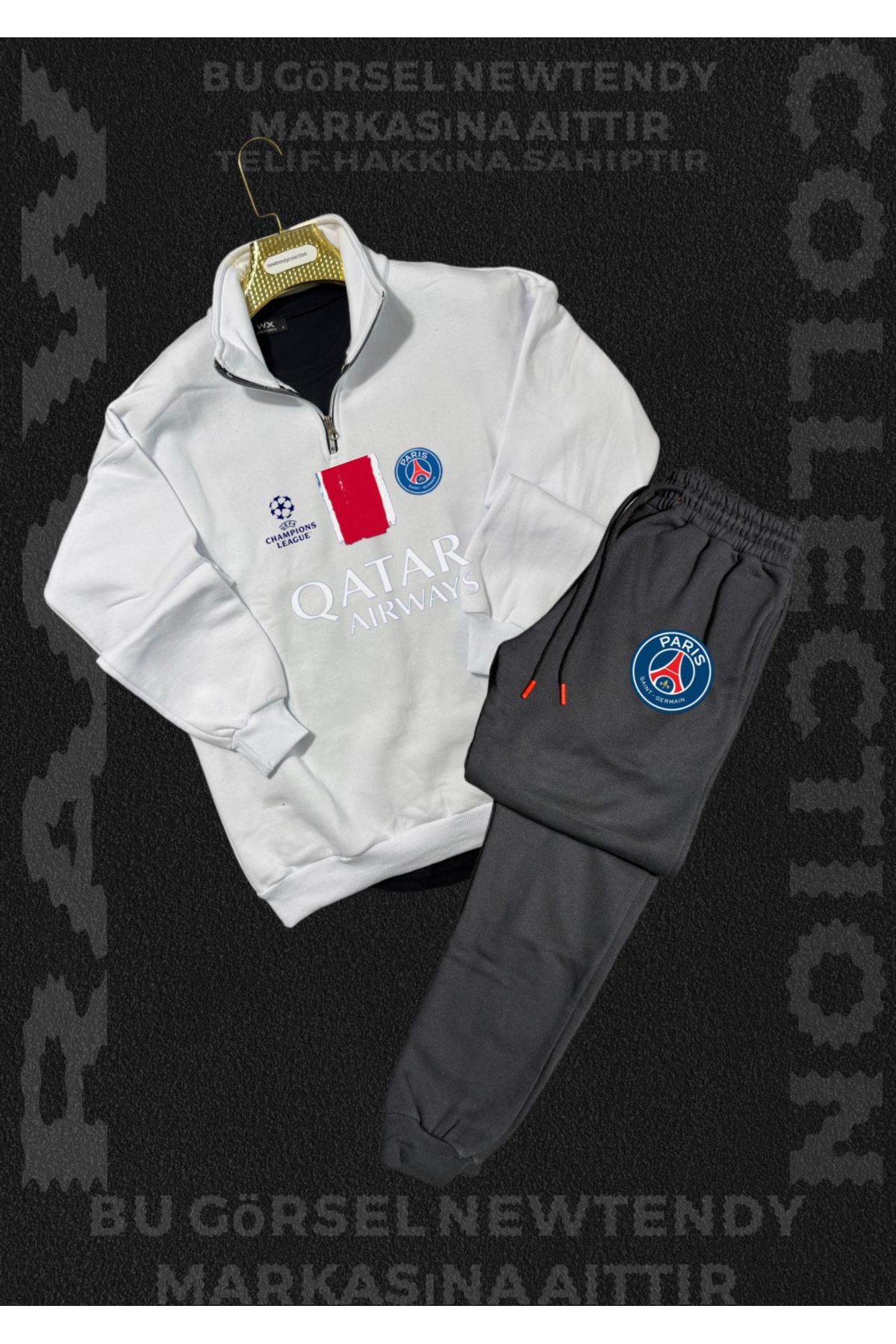 Minikelya Paris Sweatshirt yazlık takım dik yaka Üst penye şort alt Şampiyonlar Ligi Logolu 2li kombin