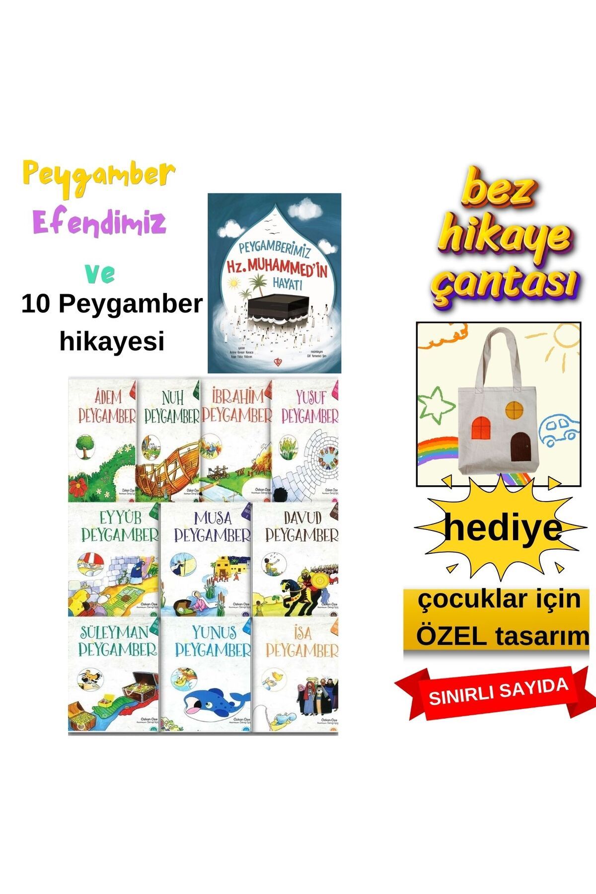 Diyanet İşleri Başkanlığı Peygamber Hikâyeleri Seti + Hz. Muhammed’in Hayatı | 11 Kitap + Bez Çanta Hediye | Değerler eğitimi
