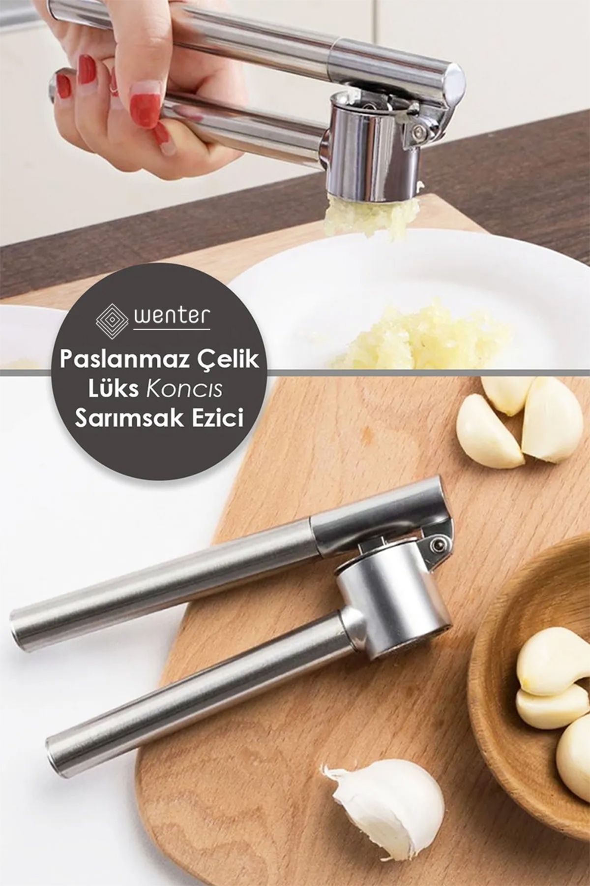 WENTER Paslanmaz Çelik Koncıs Sarımsak Ezici Pratik Sarımsak Ezeceği Lüks Çelik Sarımsak Ezeceği