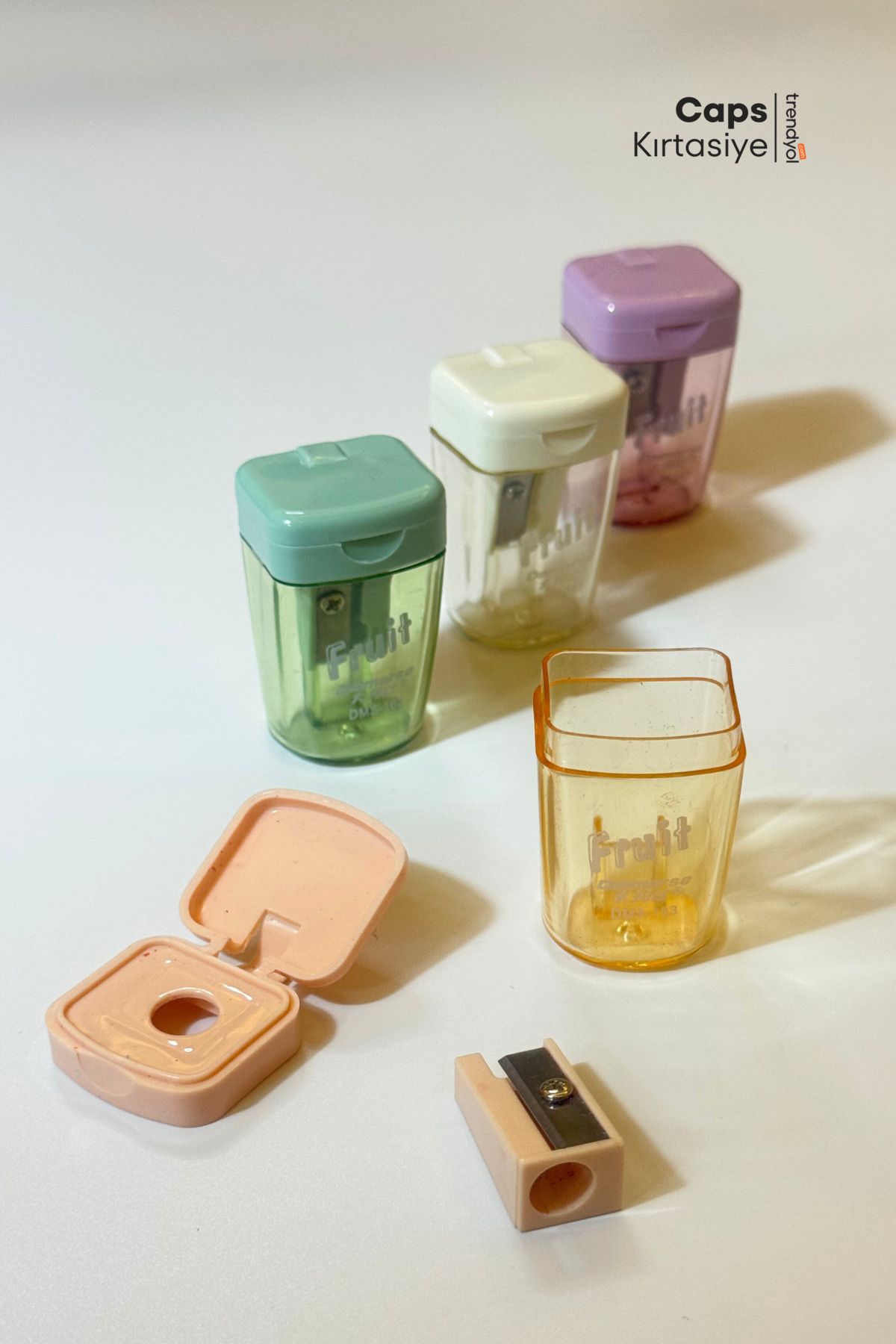 caps office-Set of 4 Pastel Colored Pencil Sharpeners |   Practical Use with Lid and Container 7