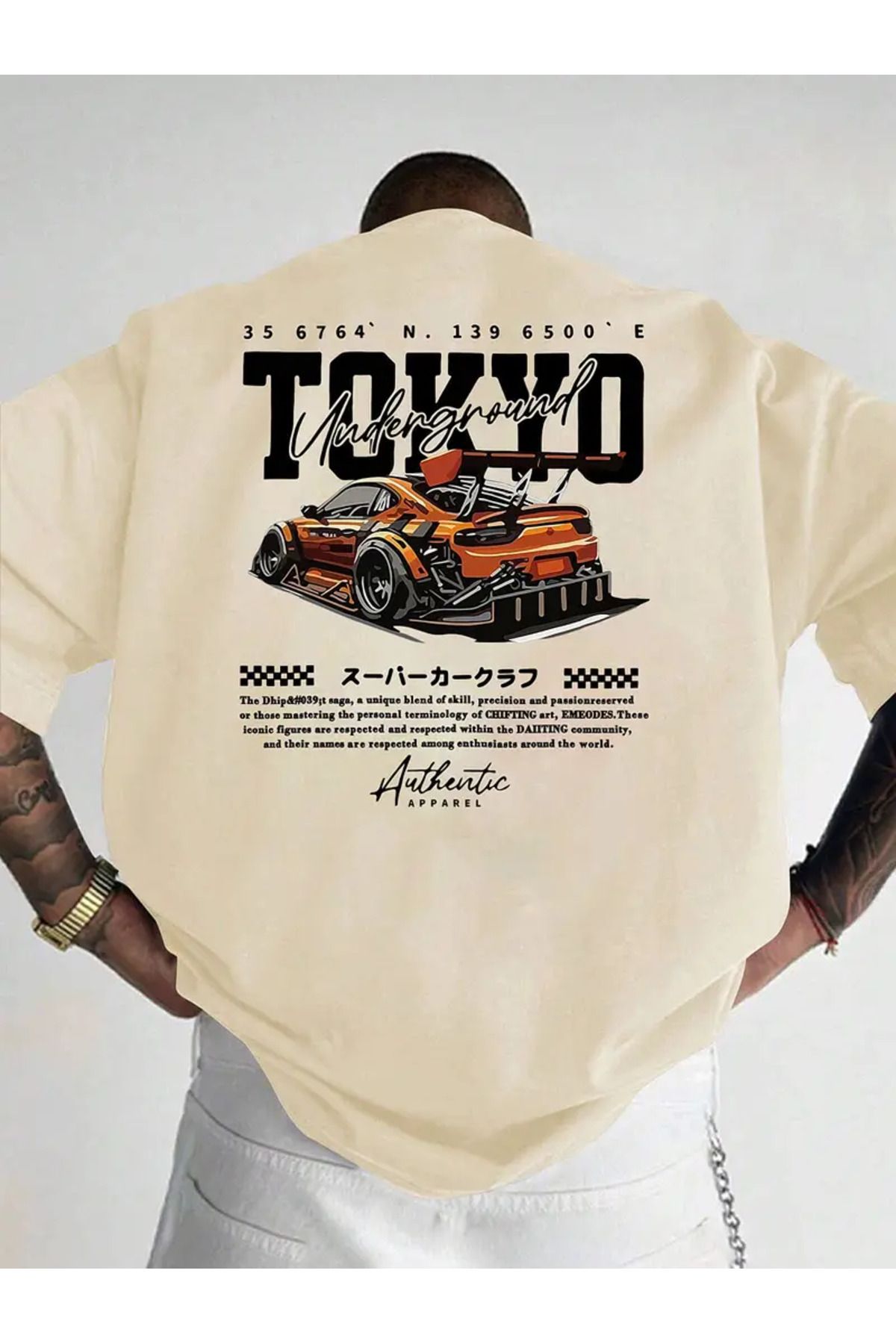 LAND MODA Tokyo Grafik T-Shirt - %100 Polyester, Bol Kesim, Rahat Yuvarlak Yaka, Kısa Kollu,