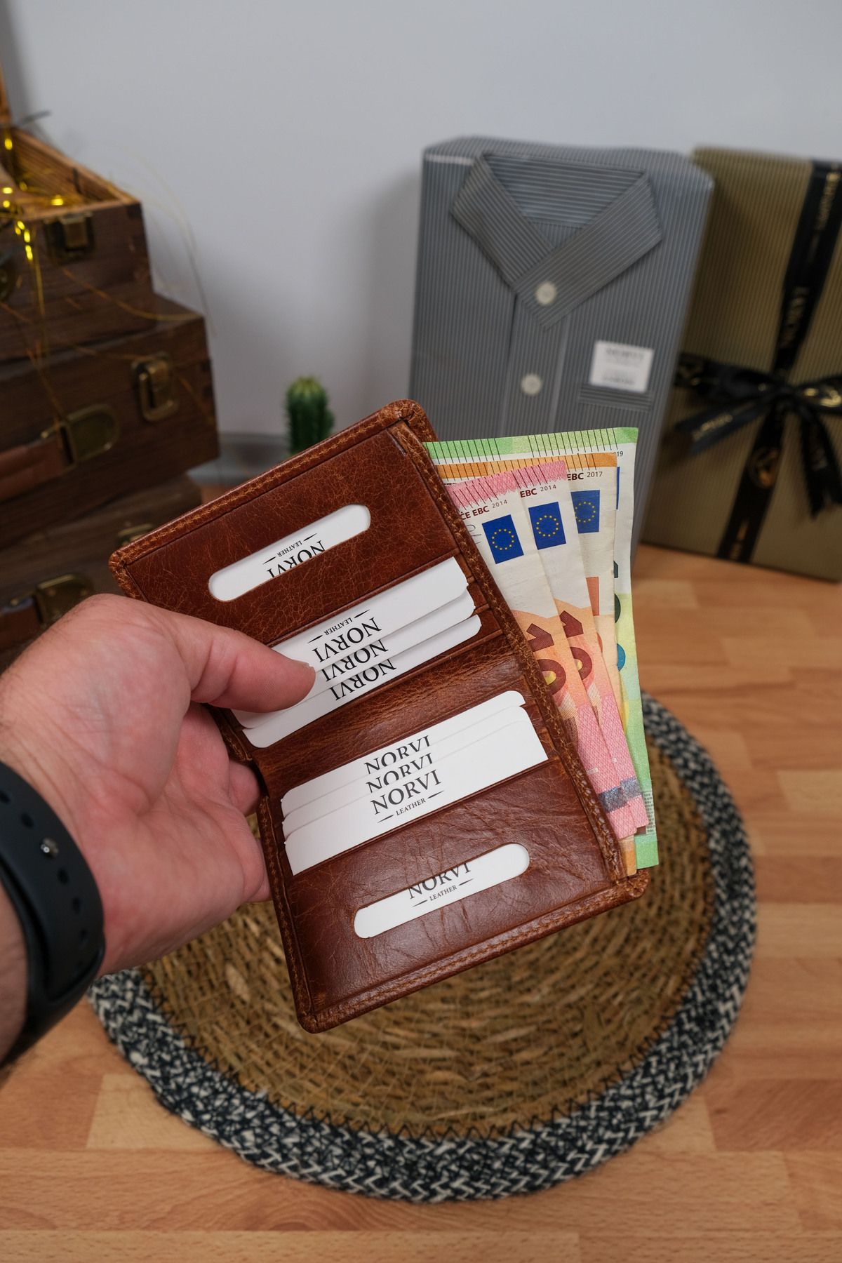 Norvi Leather İnce Hakiki Deri Cüzdan Kartlık Fındık Rengi