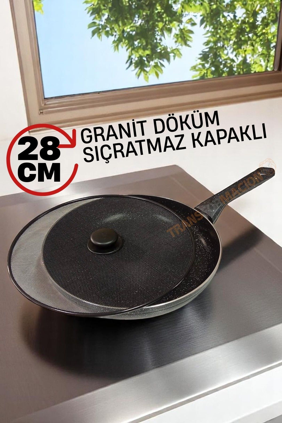 Transformacion Granit Döküm Tava Yağ Sıçratmaz Kapaklı -Yapışmaz Taban 28 Cm 721667