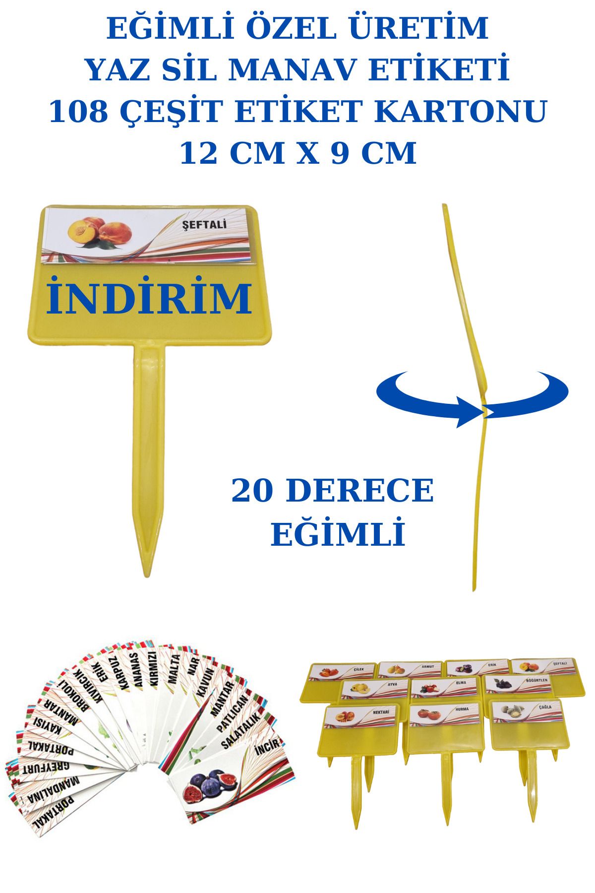 Manken İstanbul 100 Adet Cepli Saplanabilir Manav Etiketi Market Etiketi Pazarcı Etiketi 108 Adet Karton Etiketli