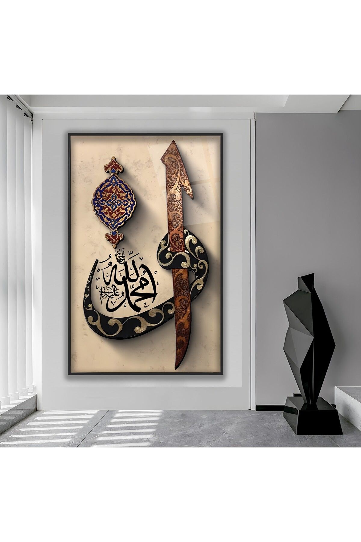 EMYA HOME Metal Çerçeveli Elif Vav Cam Tablo