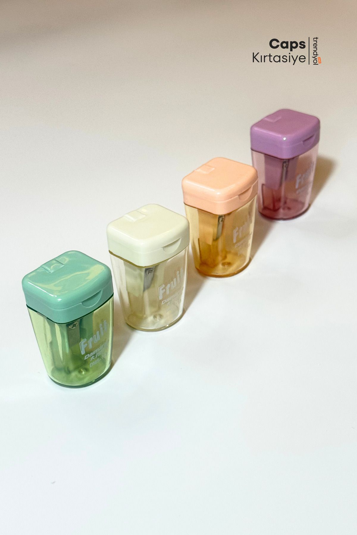 caps office-Set of 4 Pastel Colored Pencil Sharpeners |   Practical Use with Lid and Container 4