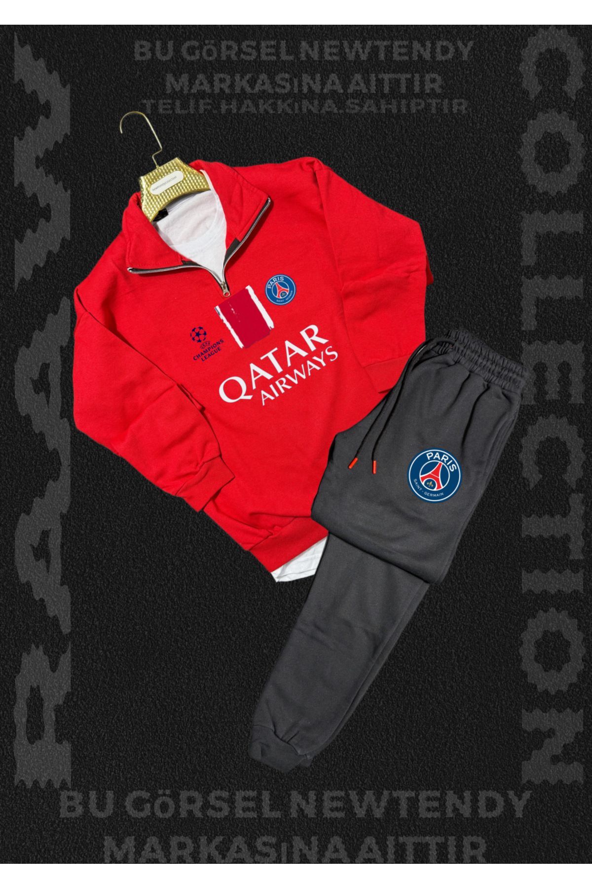 Minikelya Paris Sweatshirt yazlık takım dik yaka Üst penye şort alt Şampiyonlar Ligi Logolu 2li kombin