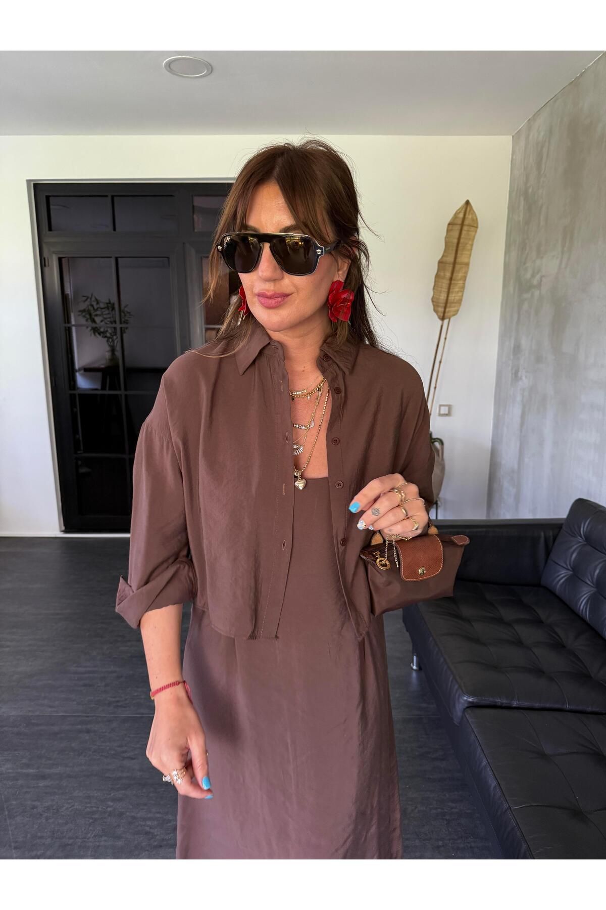 begum mayda Kahverengi , Lyocell , Gömlek & Elbise , Modal Takım