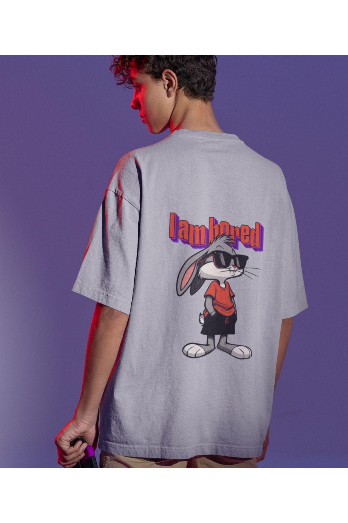Terziligiyin I Am Bored Çizgi Karakter Baskılı Oversize Unisex Tişört