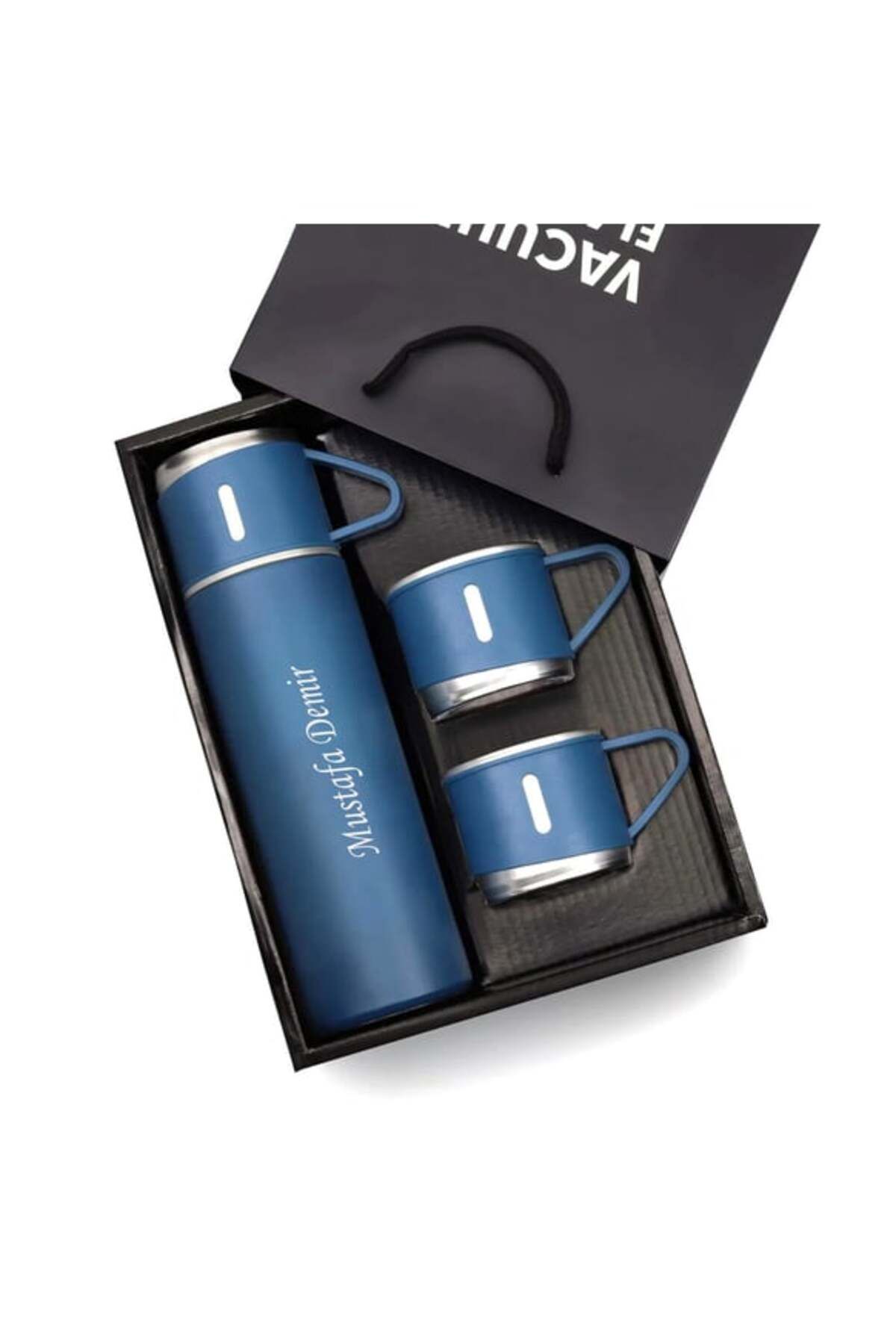 keyfimshop Kişiye Özel Lacivert Termos Bardak 3 'lü Set Özel Kutulu