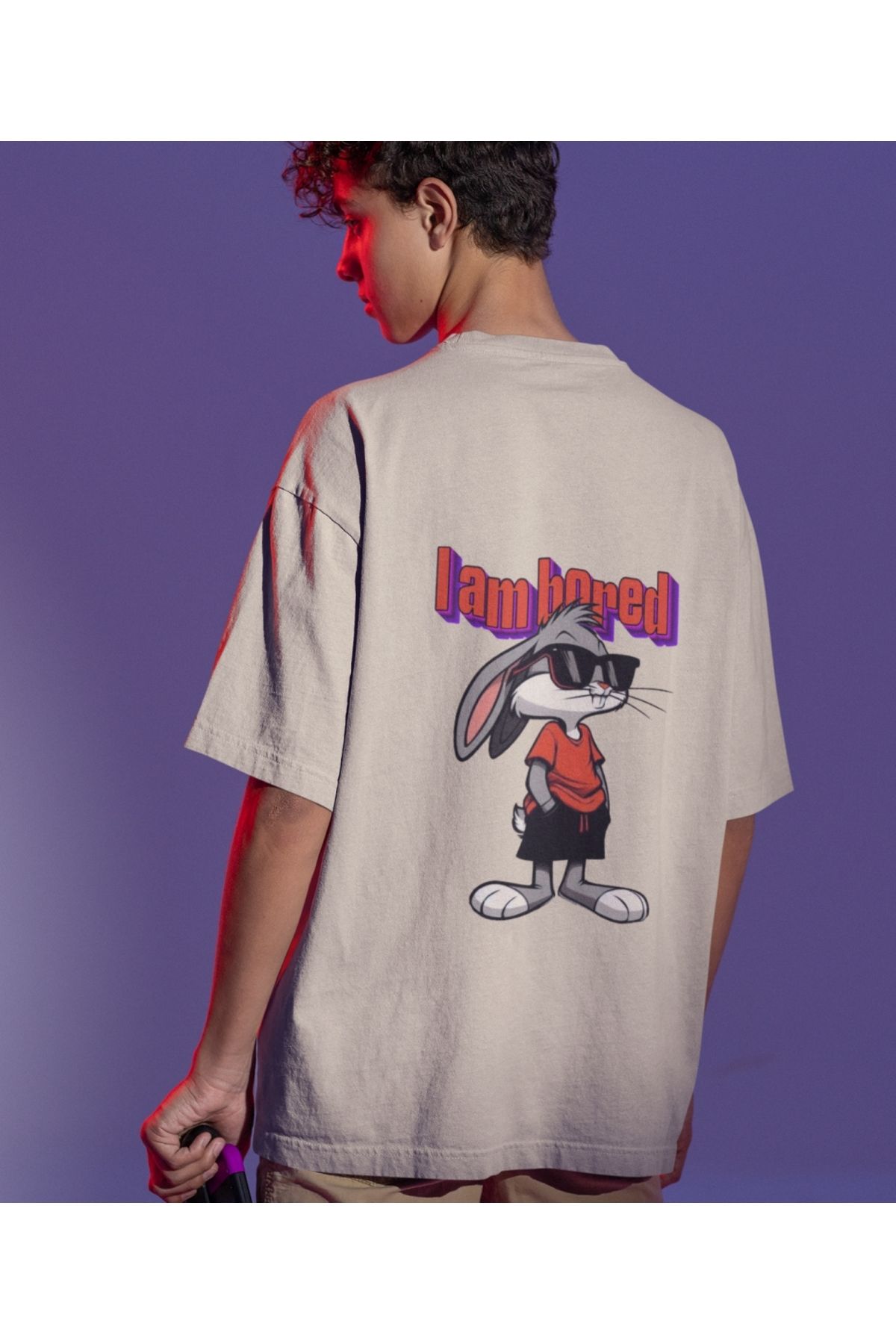 Terziligiyin I Am Bored Çizgi Karakter Baskılı Oversize Unisex Tişört