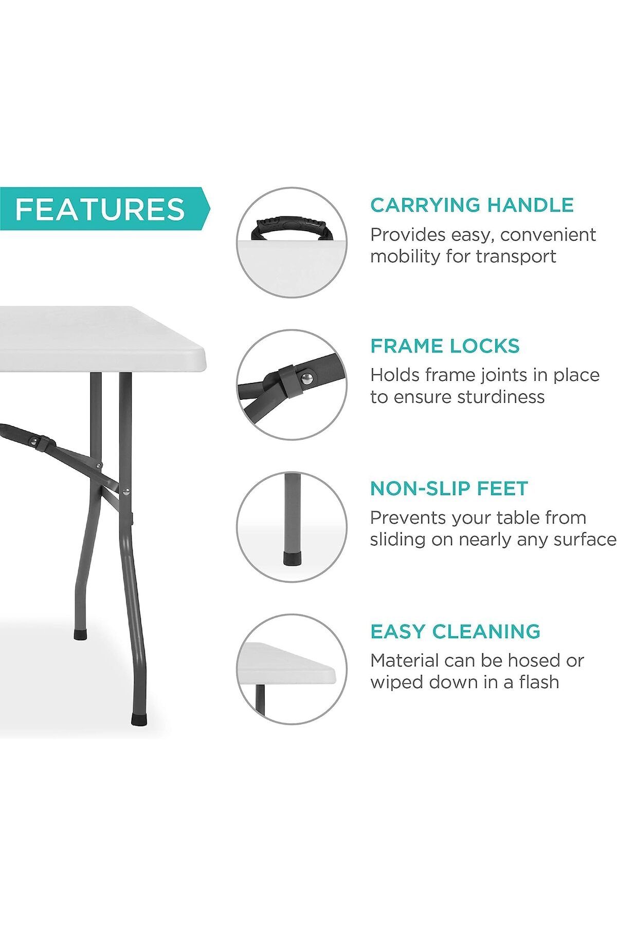 Generic-Bonka 6ft 180cm Folding Plastic Table with Handle and Lock for Picnics, Parties and Camping 3
