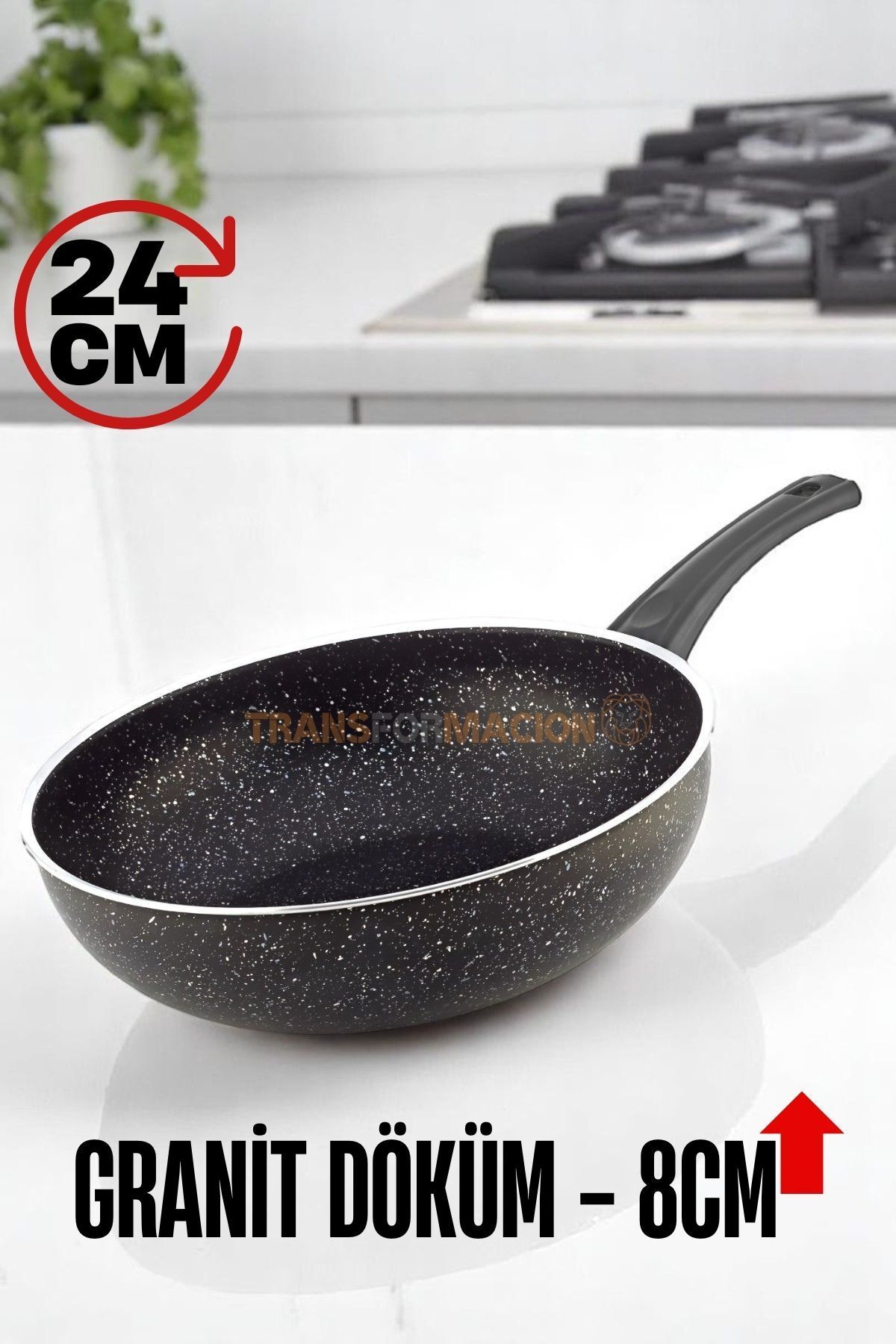 Transformacion Granit Döküm 8 Cm Derin Wok Tava - Yapışmaz Wok Tava - 24 Cm 721662