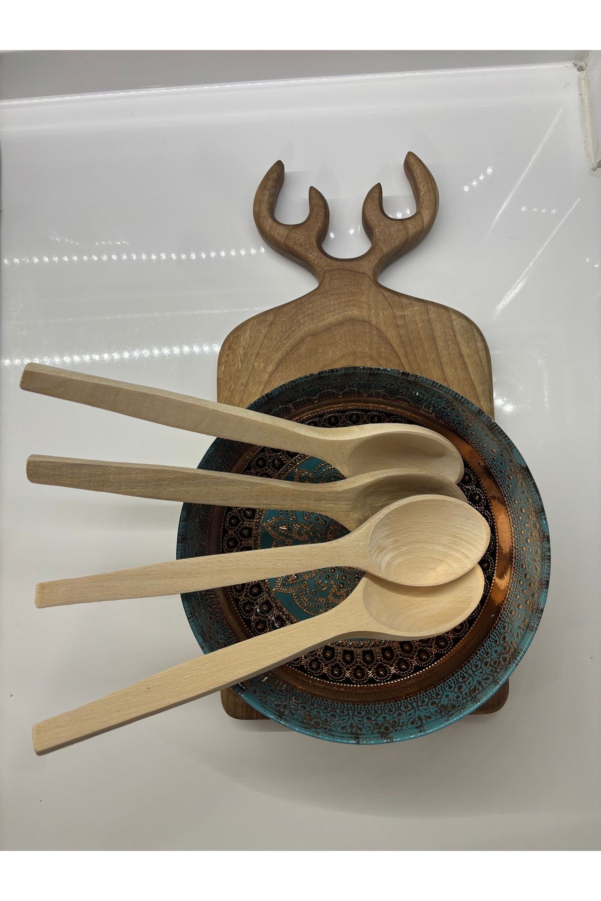 Evila Ahşap Kaşık Seti Gürgen Ağacından El Yapımı 27Cm (4'lü)