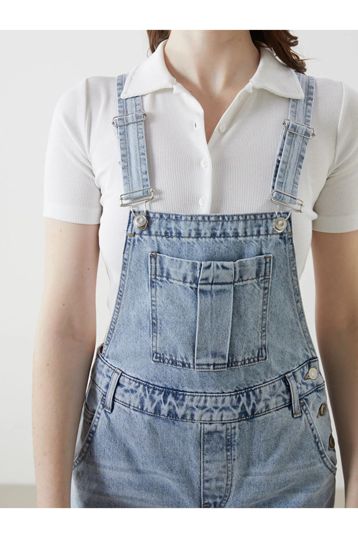 LC Waikiki-Salopetă de jeans pentru femei LCW Vision Indigo cu guler pătrat 3