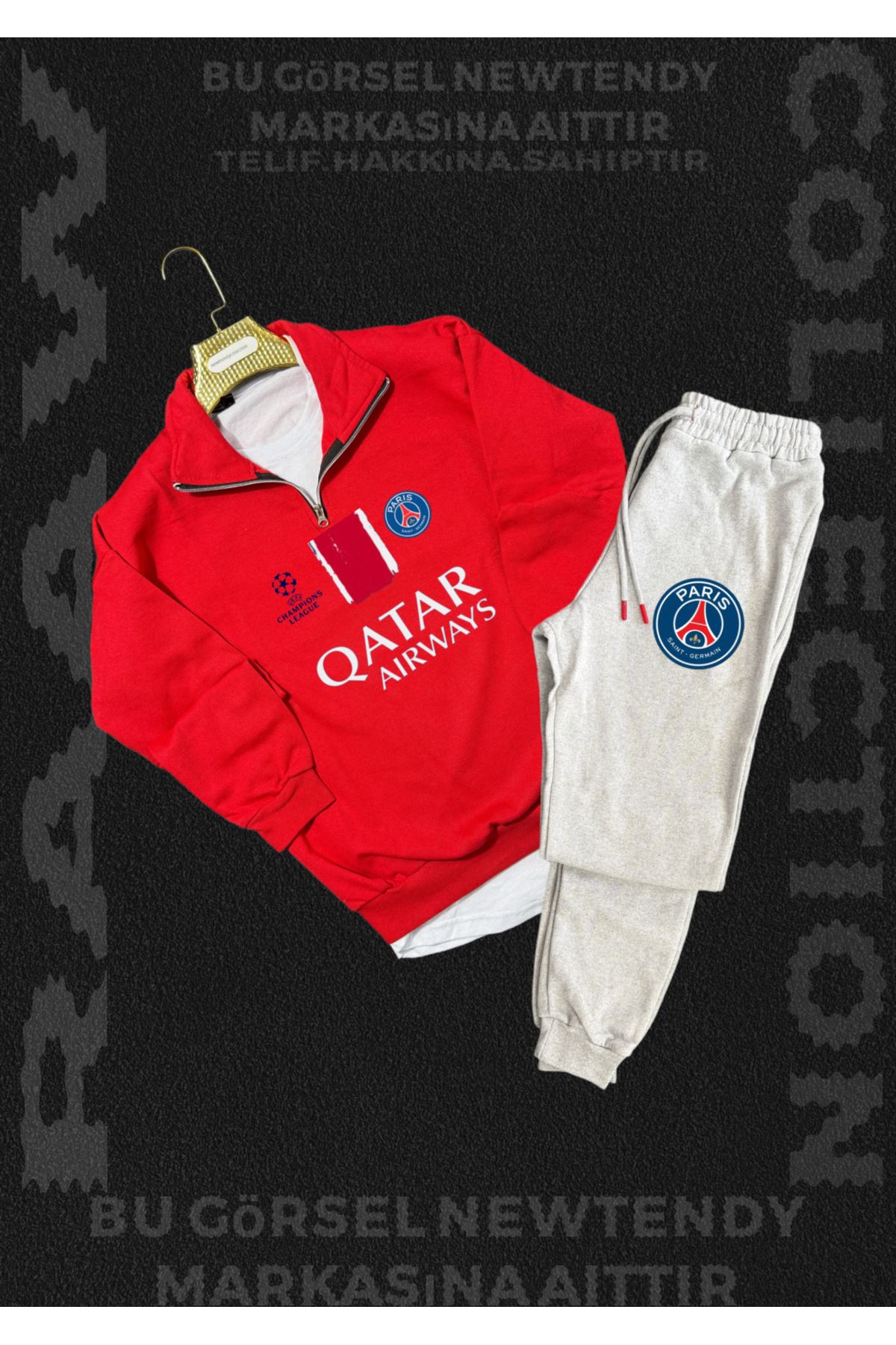 Minikelya Paris Sweatshirt yazlık takım dik yaka Üst penye şort alt Şampiyonlar Ligi Logolu 2li kombin