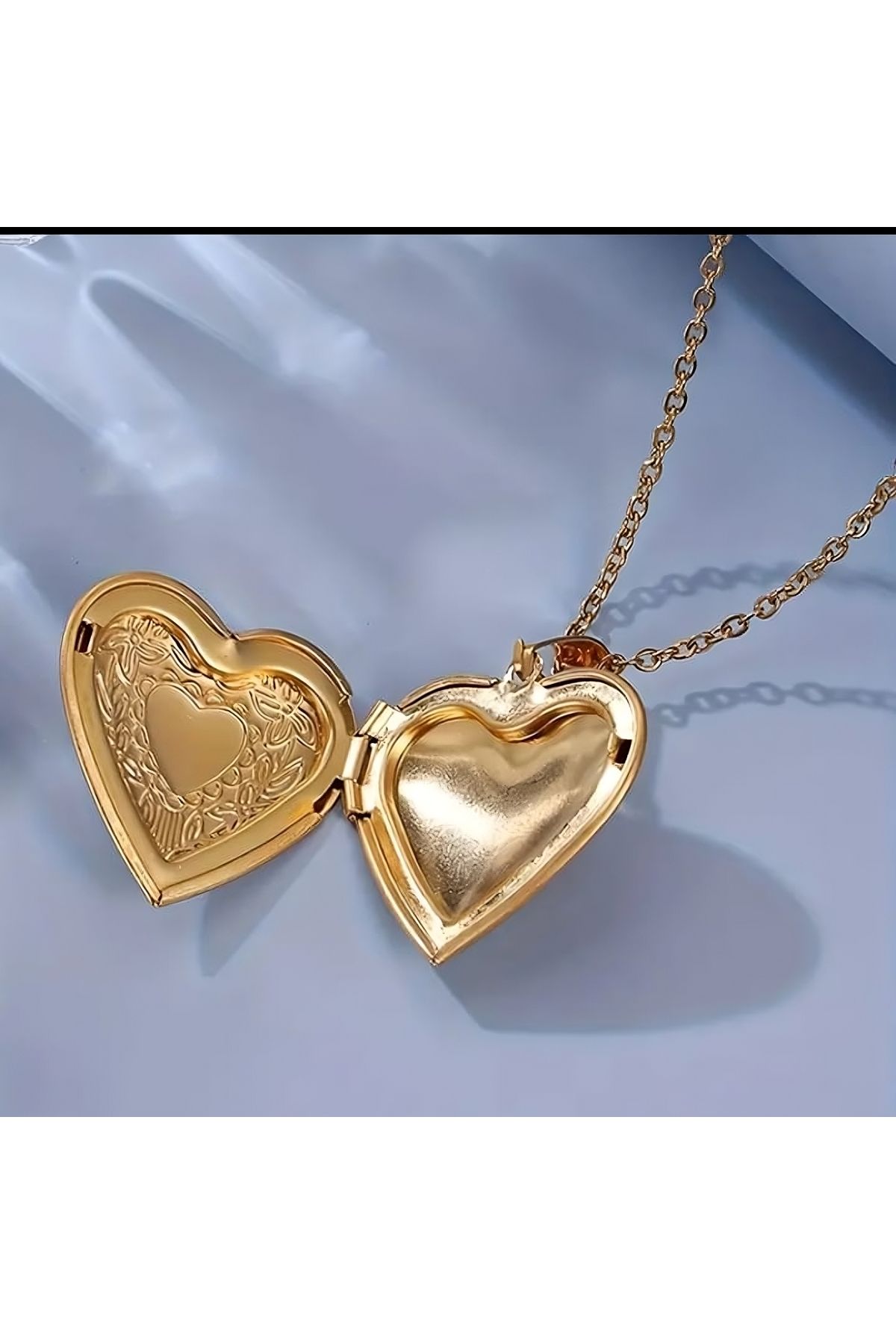 Jadem Gold Paslanmaz Çelik Gül Kalp Fotoğraf Çerçevesi Kolye